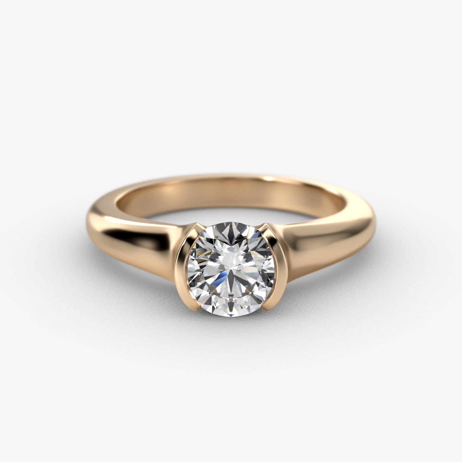 Tapered Half Bezel Tension Engagement Ring In 14K Yellow Gold
