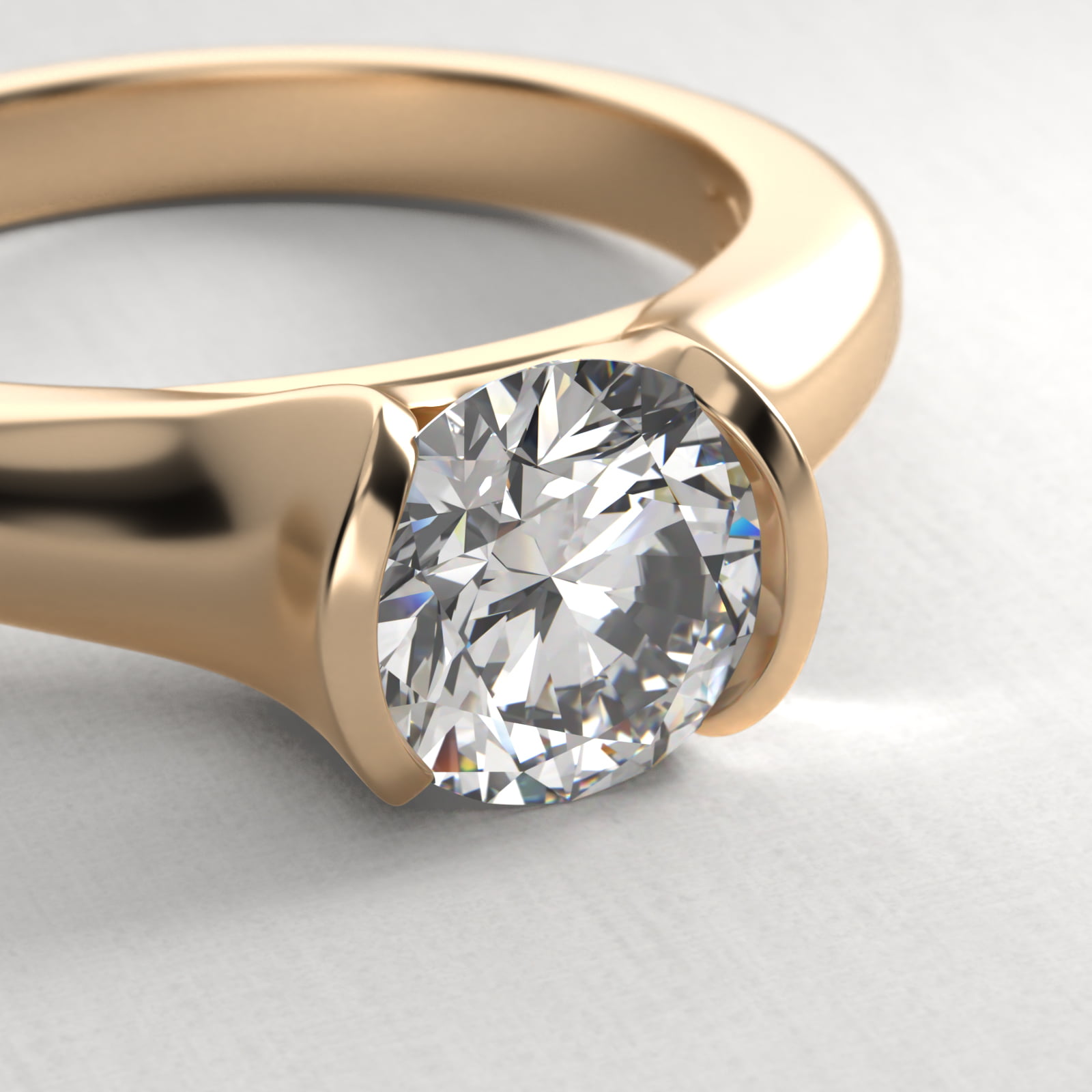 Tapered Half Bezel Tension Engagement Ring In 14K Yellow Gold