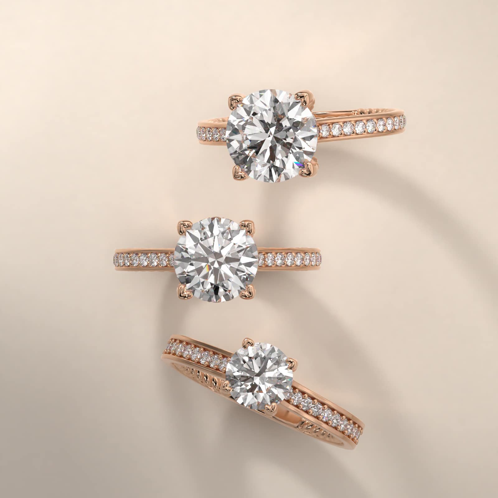 Cross Prong Cable Profile Pavé Diamond Engagement Ring In 14K Rose Gold