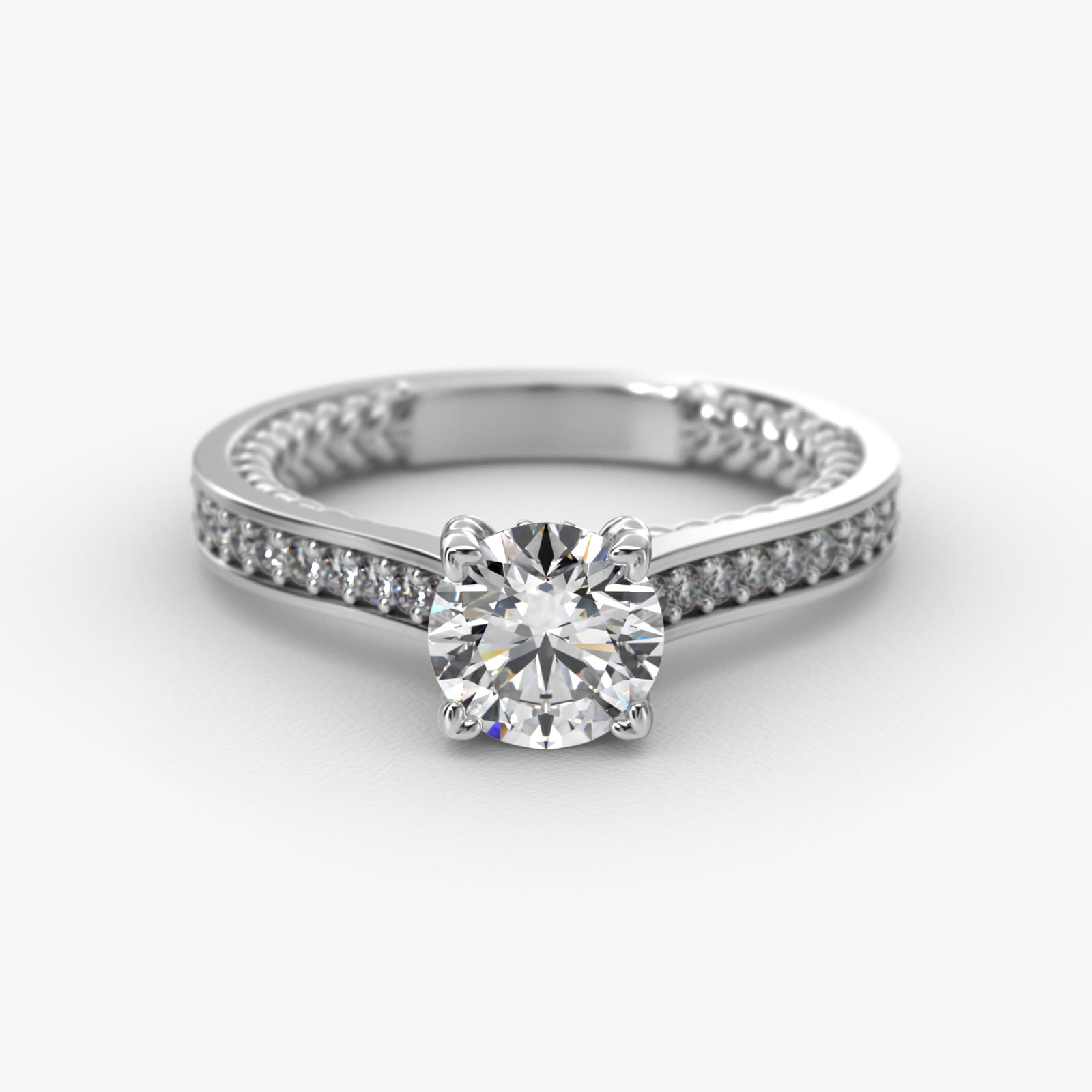Cross Prong Cable Profile Pavé Diamond Engagement Ring In 14K White Gold