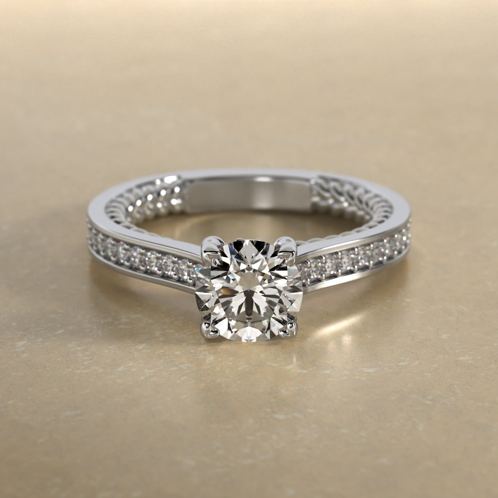 Cross Prong Cable Profile Pavé Diamond Engagement Ring In Platinum