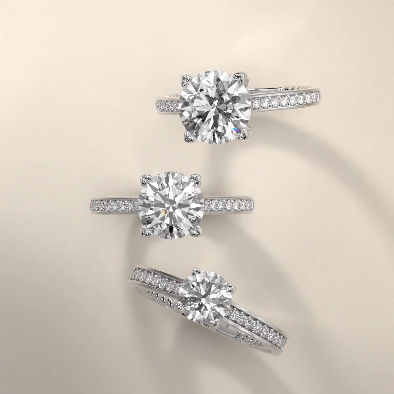 Cross Prong Cable Profile Pavé Diamond Engagement Ring In Platinum