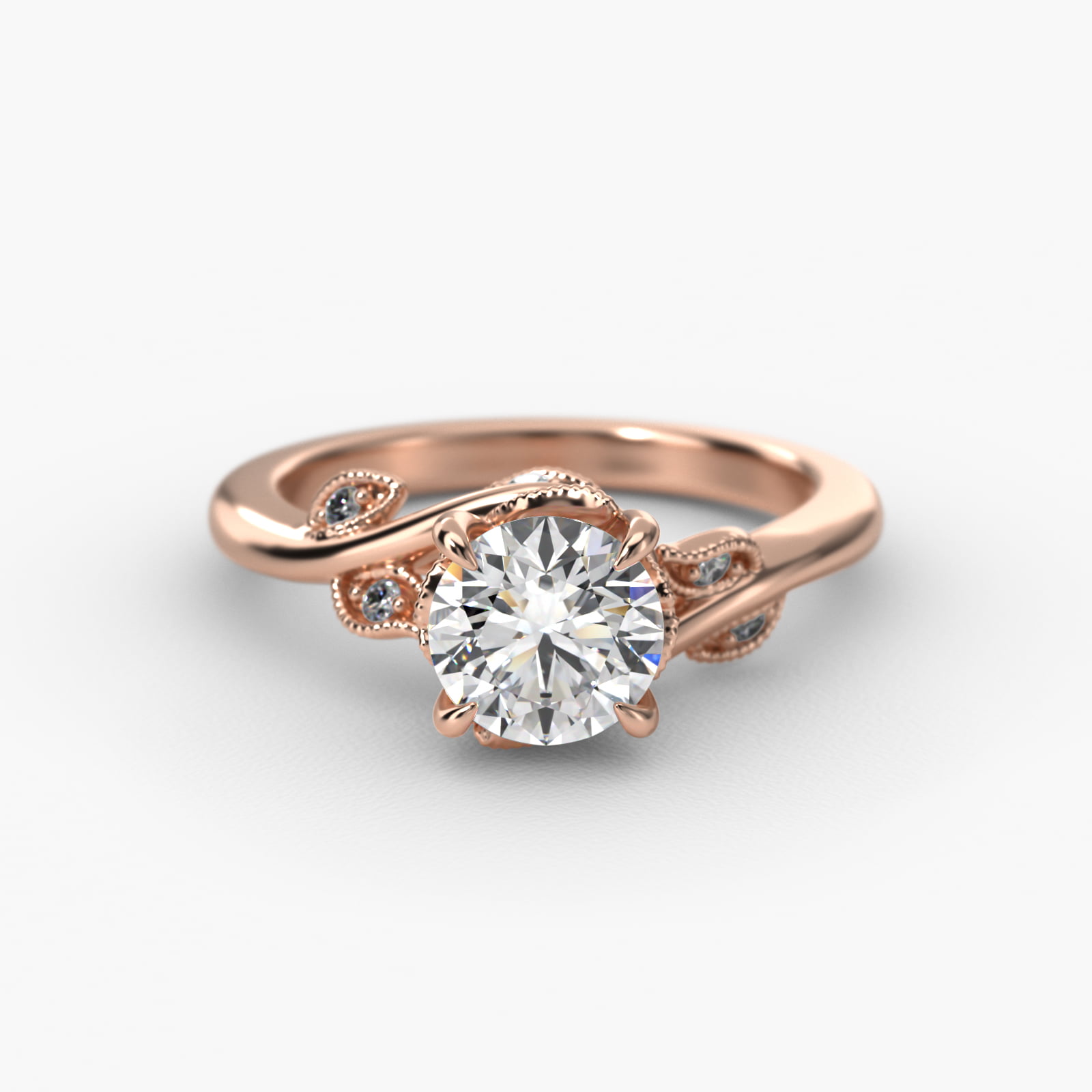 Entangled Vines Side Stone Diamond Engagement Ring In 14K Rose Gold