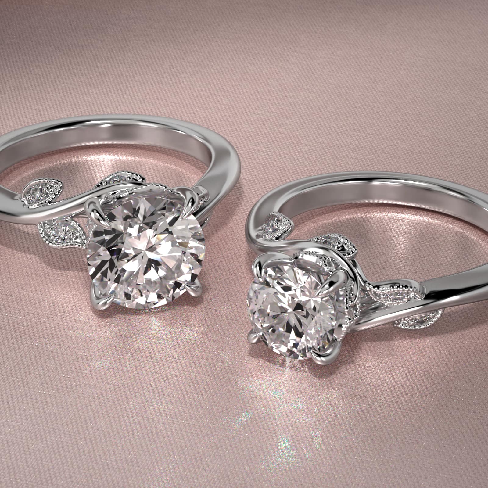 Entangled Vines Side Stone Diamond Engagement Ring In 14K White Gold