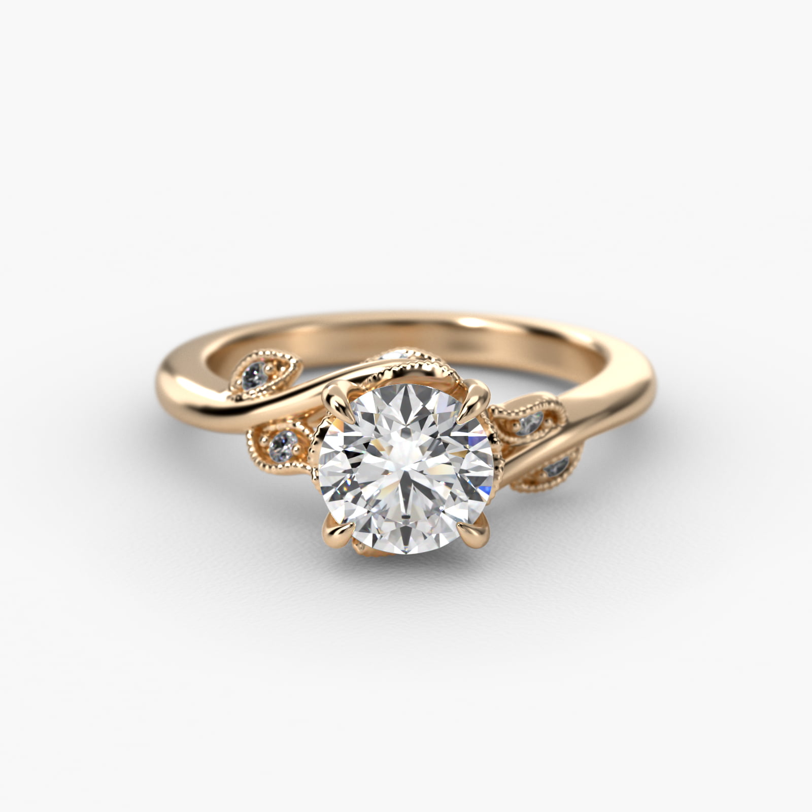 Entangled Vines Side Stone Diamond Engagement Ring In 14K Yellow Gold
