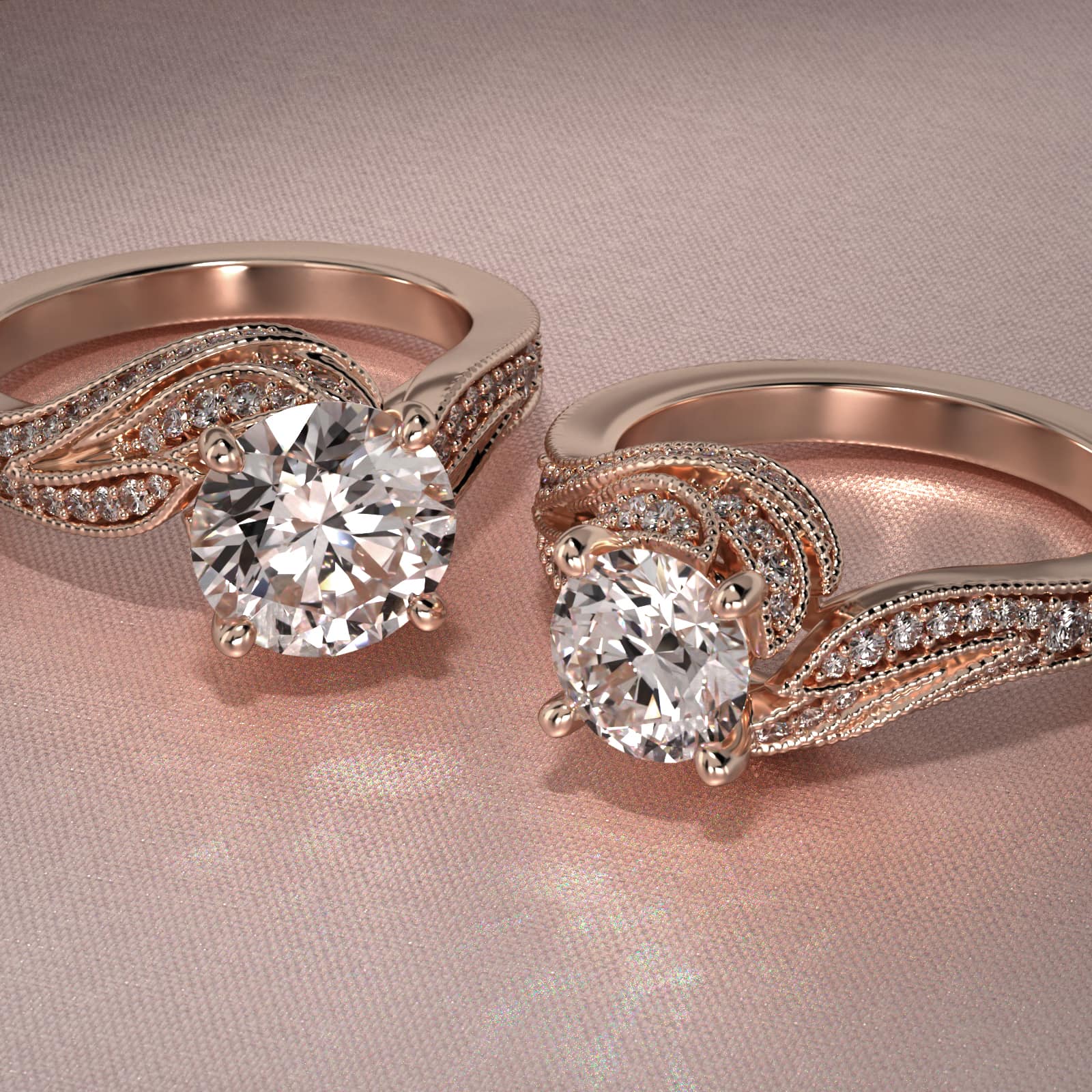 Nature Inspired Pavé Diamond Bypass Vintage-Style Engagement Ring In 14K Rose Gold