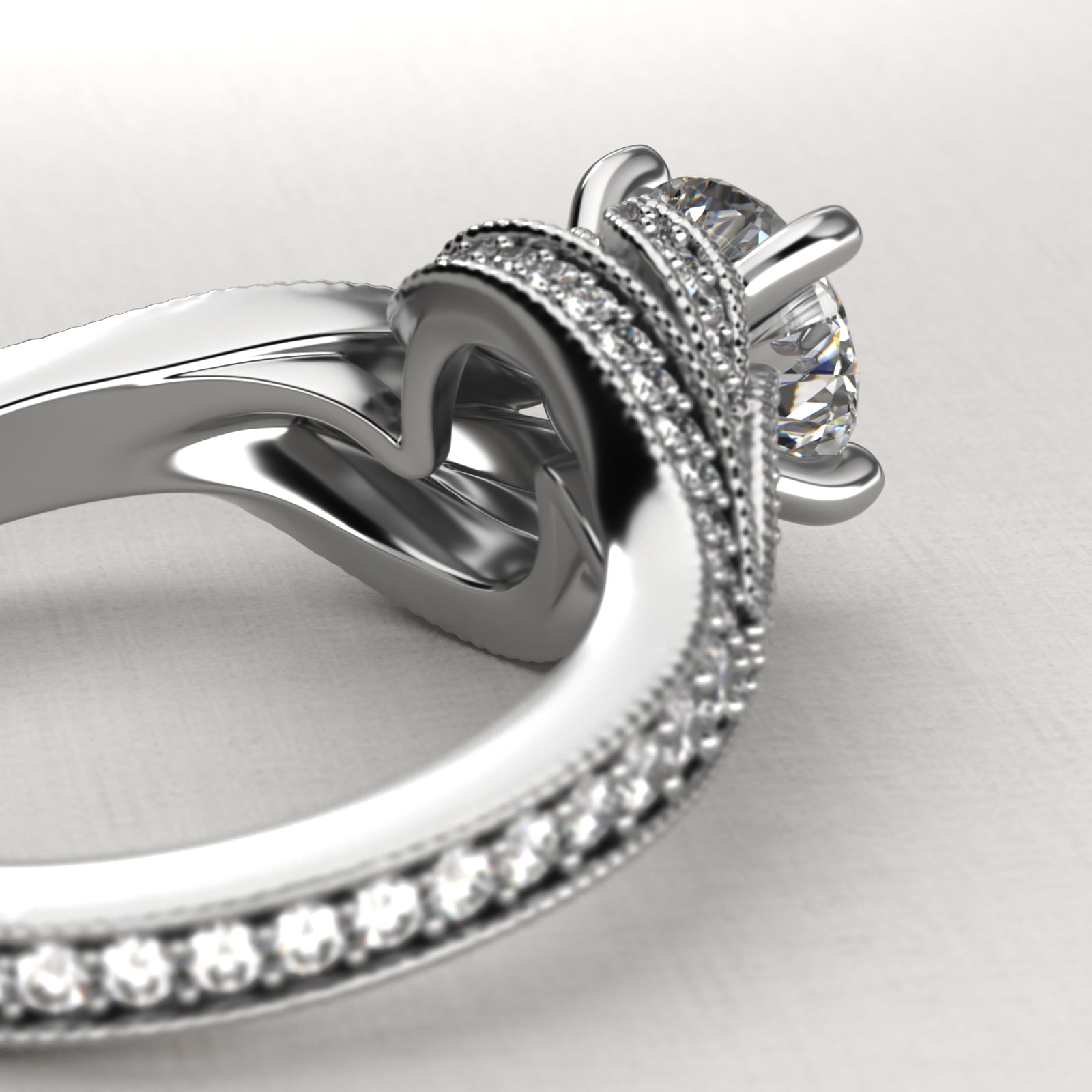 Nature Inspired Pavé Diamond Bypass Vintage-Style Engagement Ring In Platinum