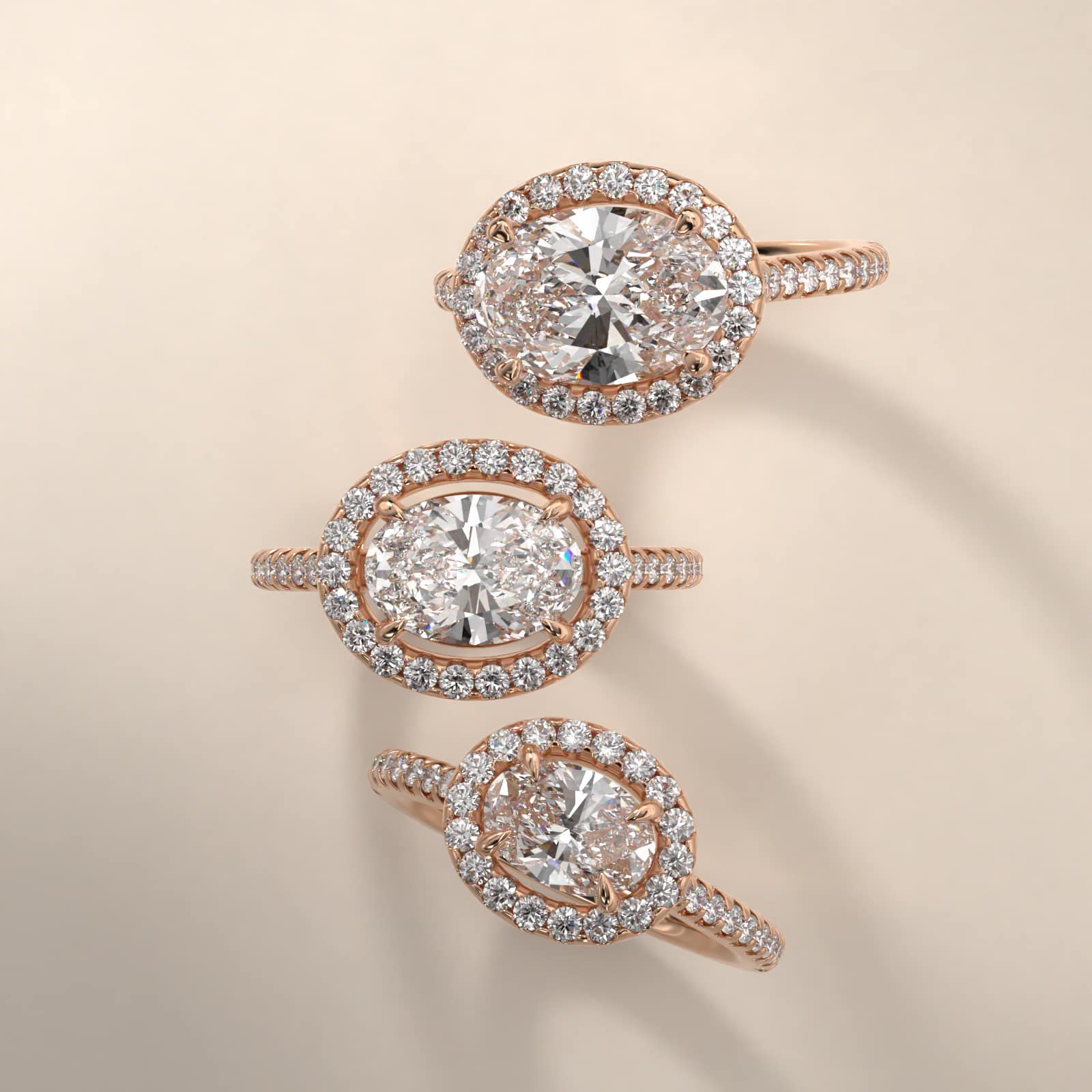 Endearing Love East West Pavé Diamond Halo Engagement Ring In 14K Rose Gold