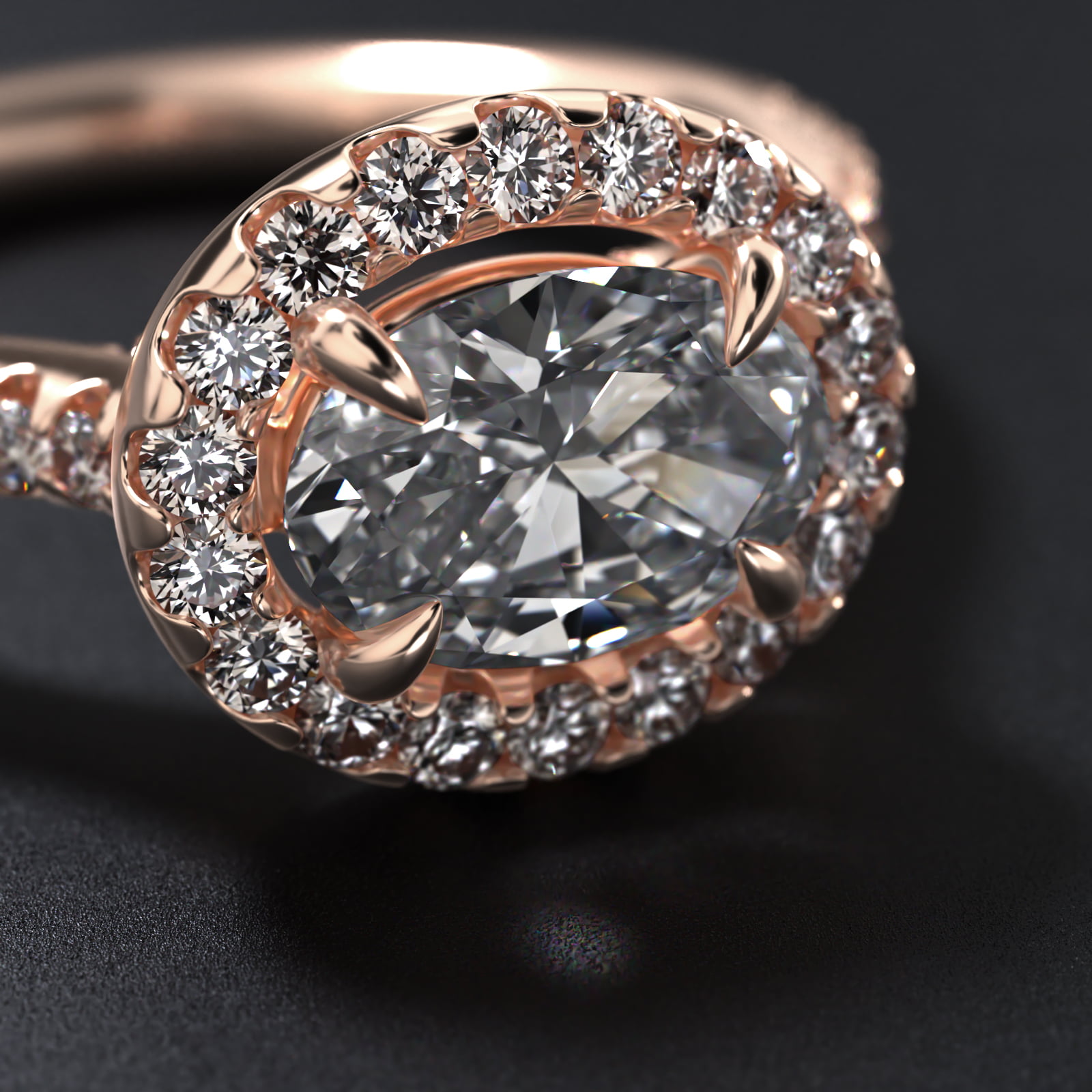 Endearing Love East West Pavé Diamond Halo Engagement Ring In 14K Rose Gold