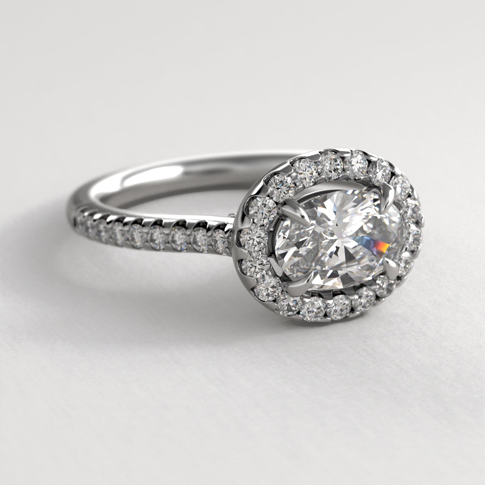 Endearing Love East West Pavé Diamond Halo Engagement Ring In Platinum