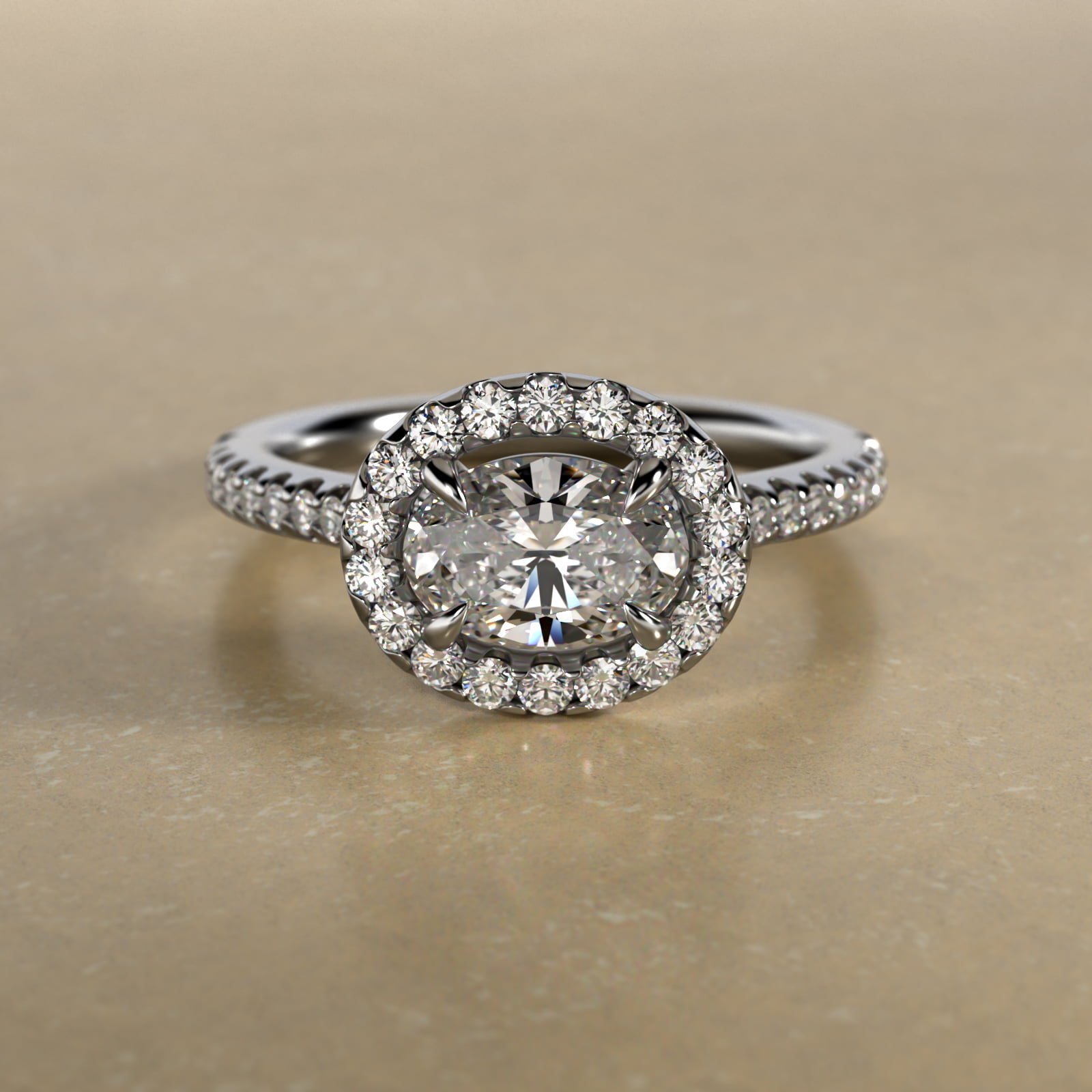 Endearing Love East West Pavé Diamond Halo Engagement Ring In 14K White Gold