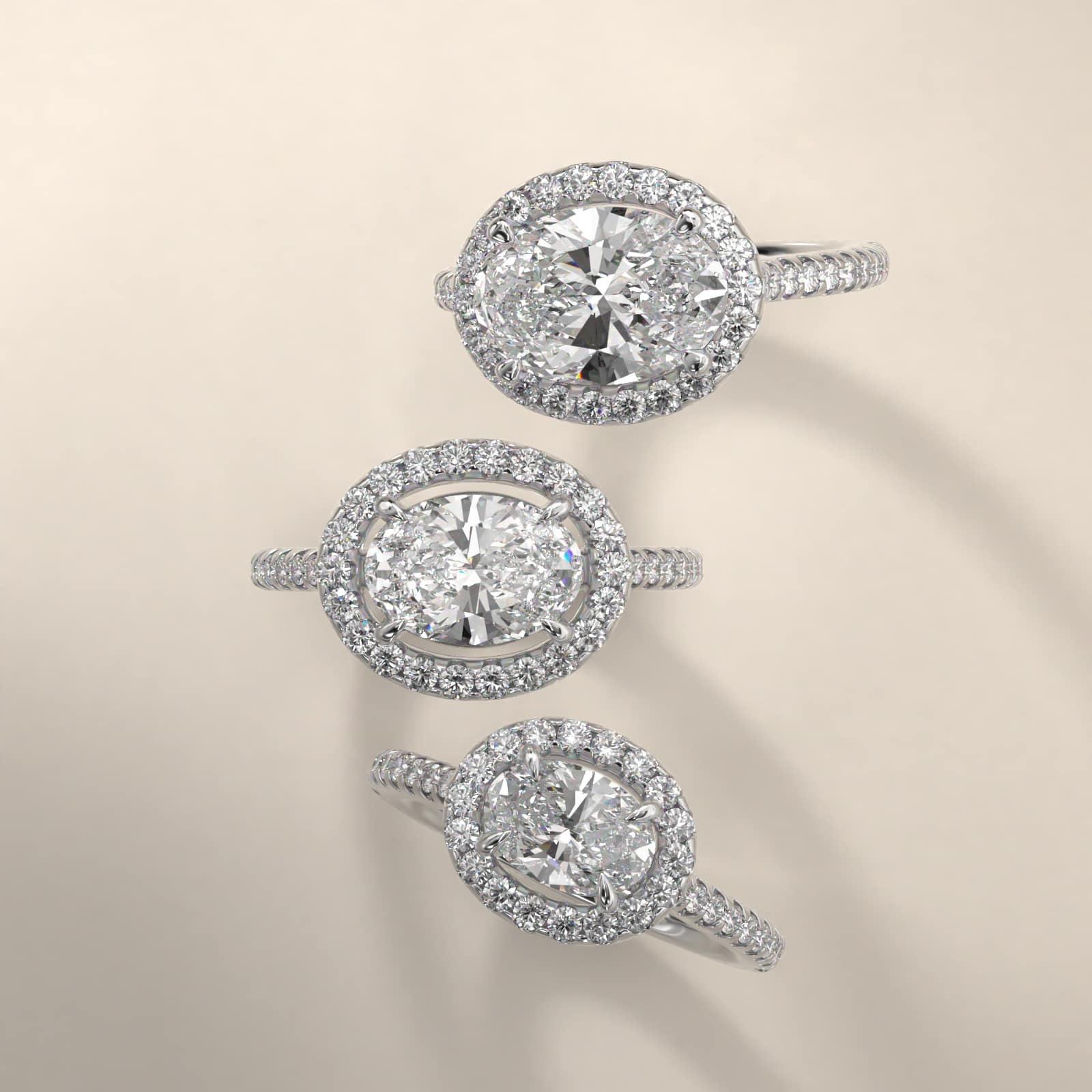 Endearing Love East West Pavé Diamond Halo Engagement Ring In 14K White Gold