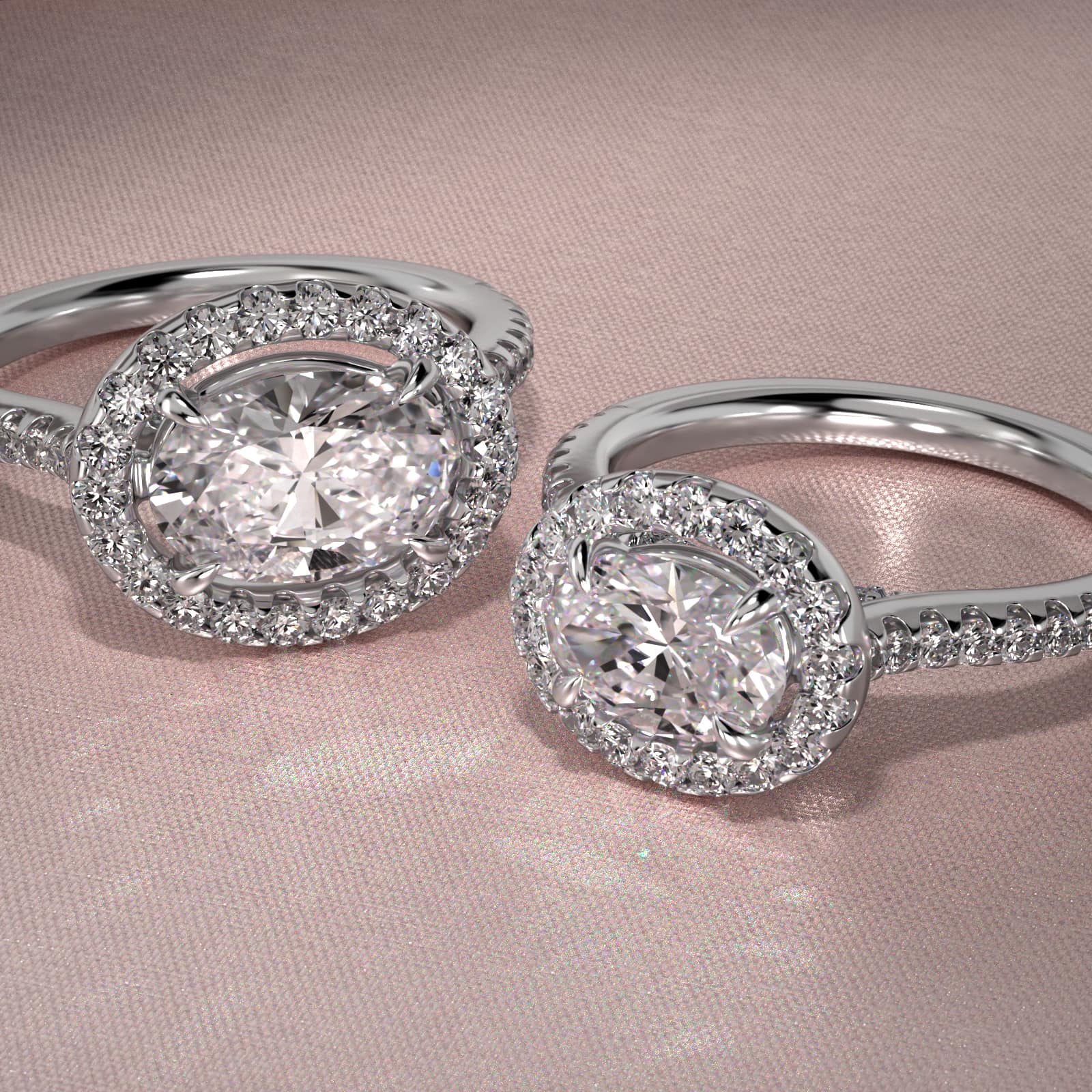 Endearing Love East West Pavé Diamond Halo Engagement Ring In Platinum