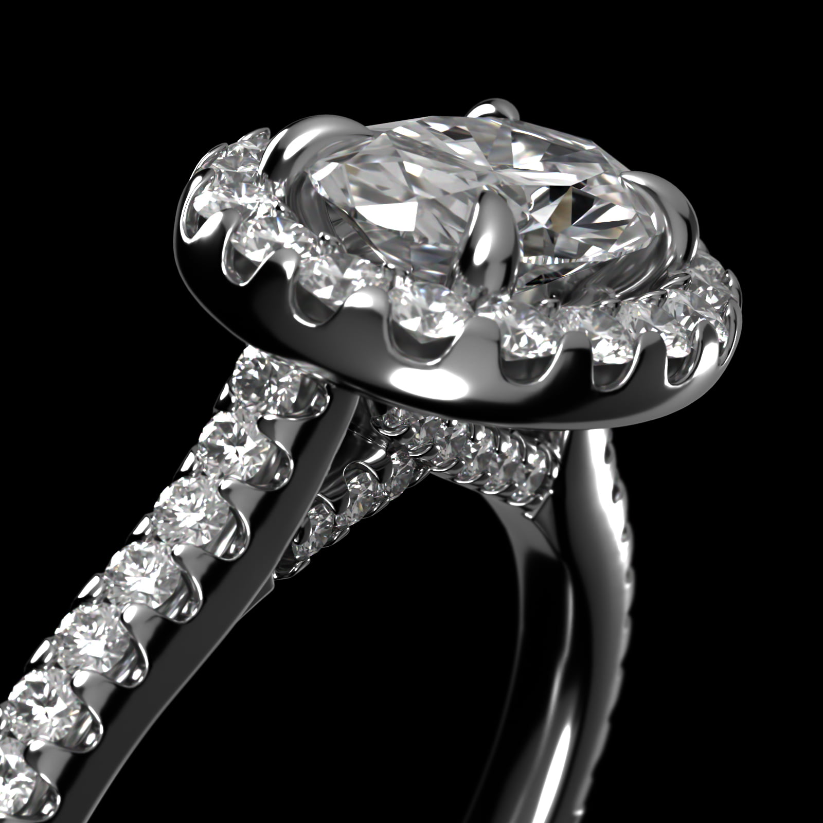 Endearing Love East West Pavé Diamond Halo Engagement Ring In 14K White Gold