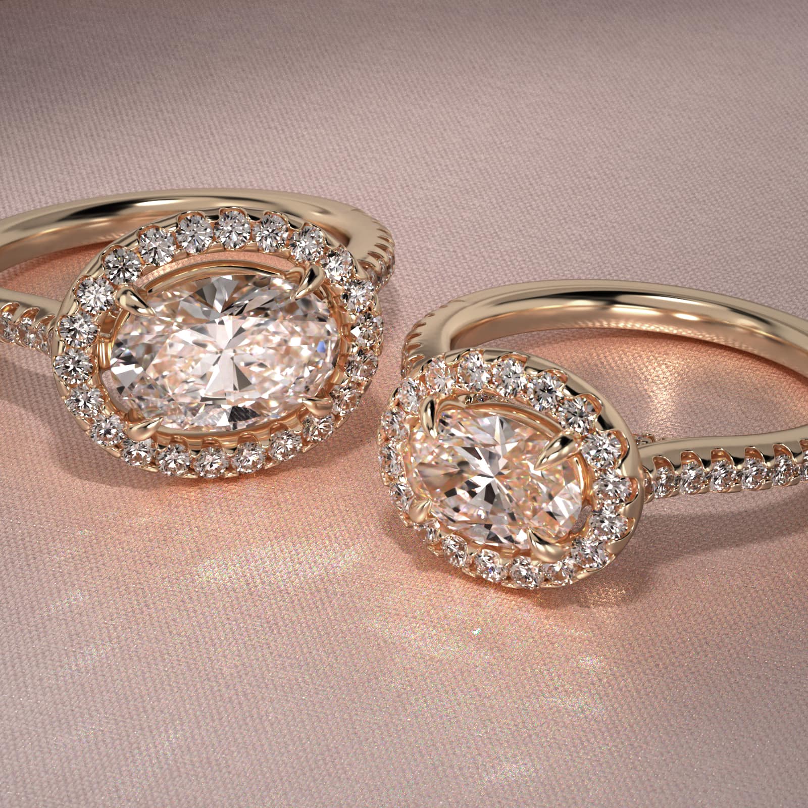 Endearing Love East West Pavé Diamond Halo Engagement Ring In 14K Yellow Gold