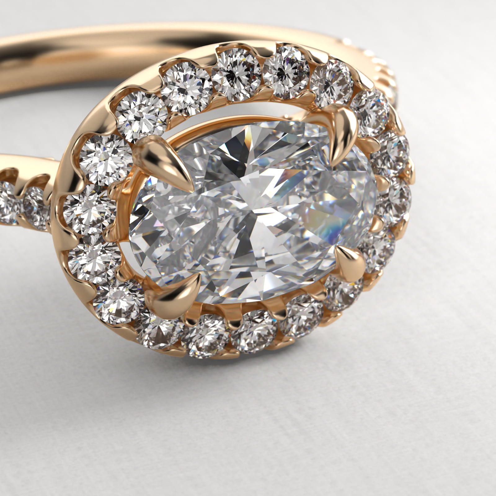 Endearing Love East West Pavé Diamond Halo Engagement Ring In 14K Yellow Gold