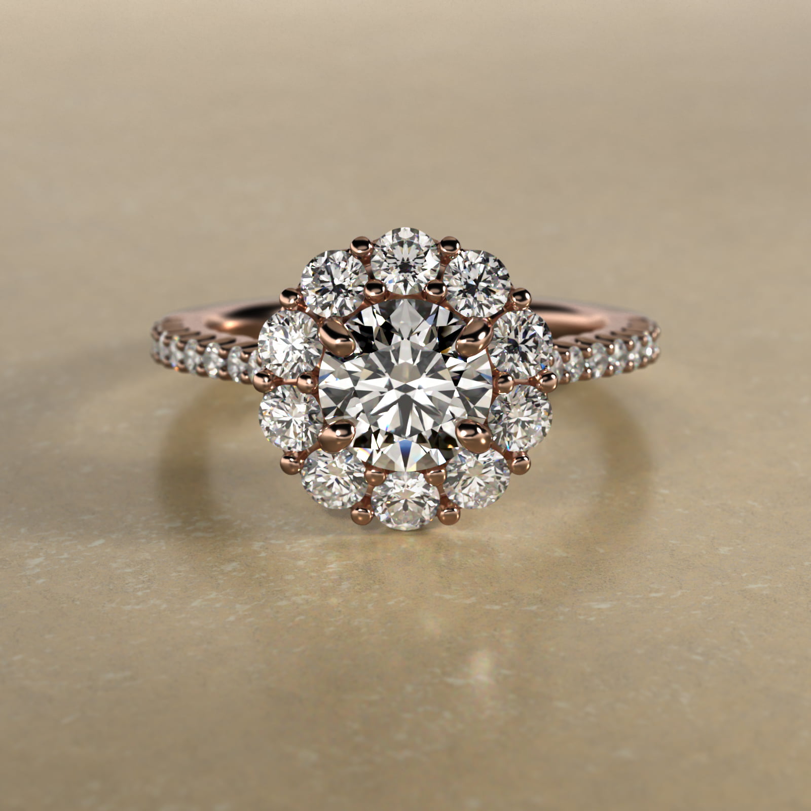 Endearing Love Grande Pavé Diamond Halo Engagement Ring In 14K Rose Gold