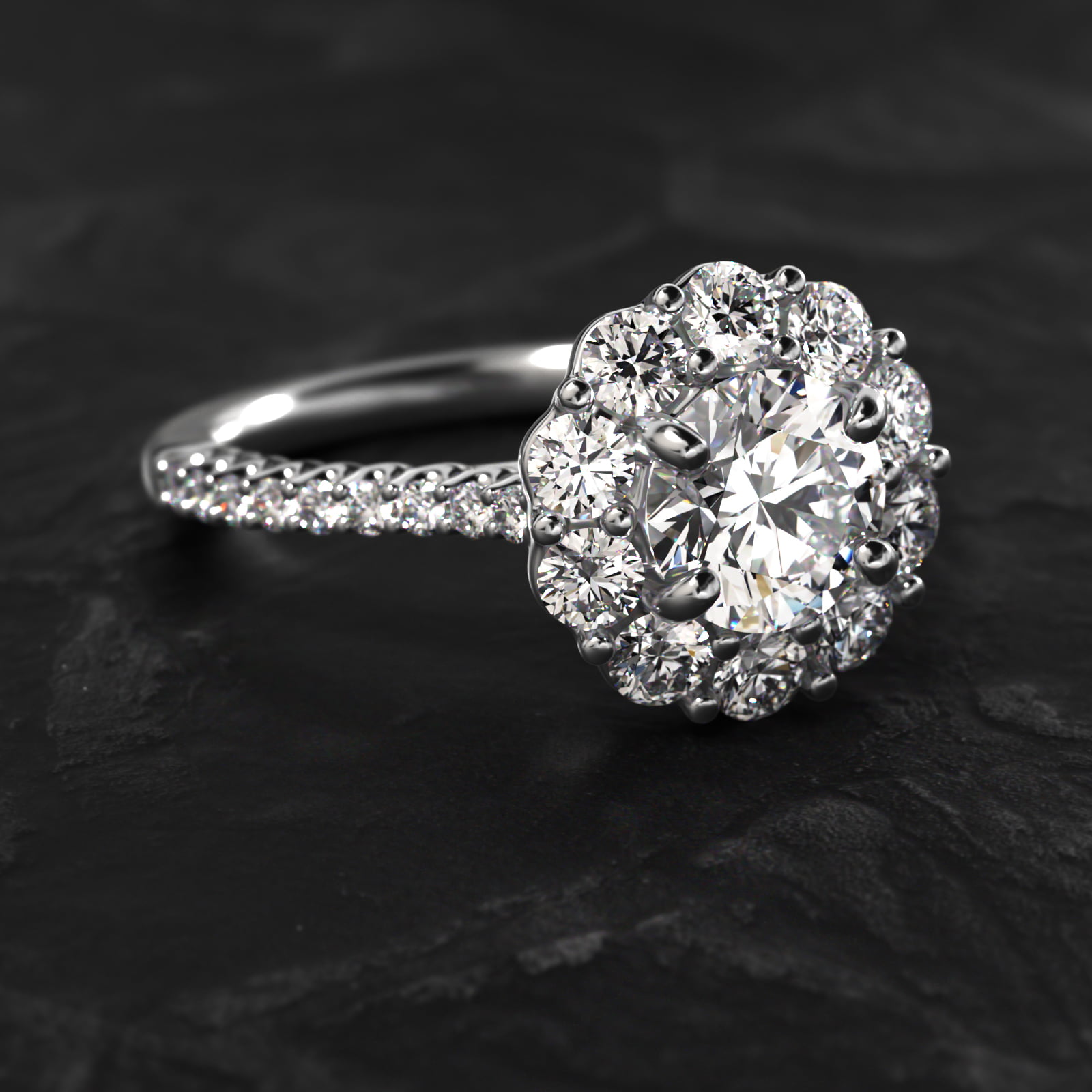 Endearing Love Grande Pavé Diamond Halo Engagement Ring In 14K White Gold