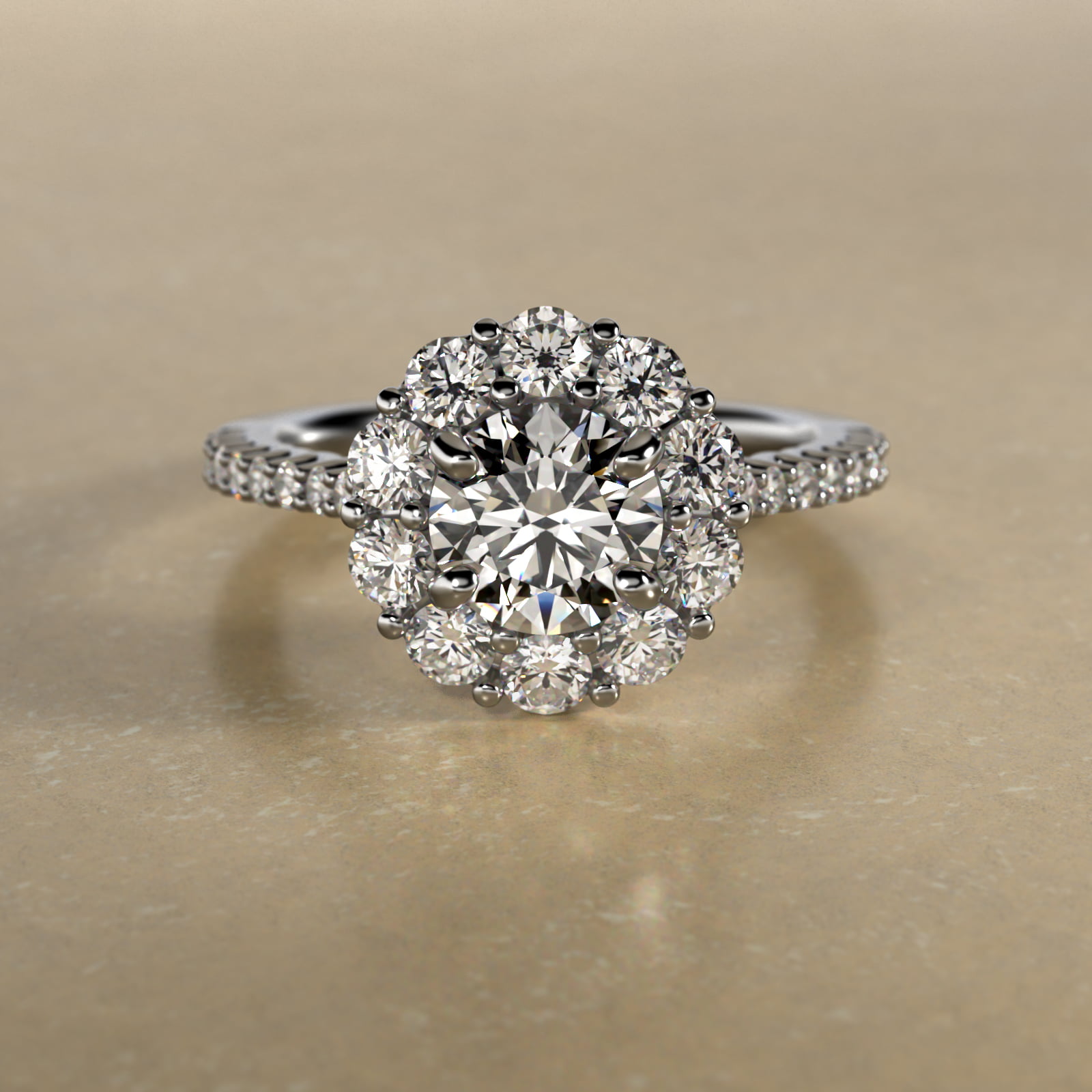 Endearing Love Grande Pavé Diamond Halo Engagement Ring In Platinum
