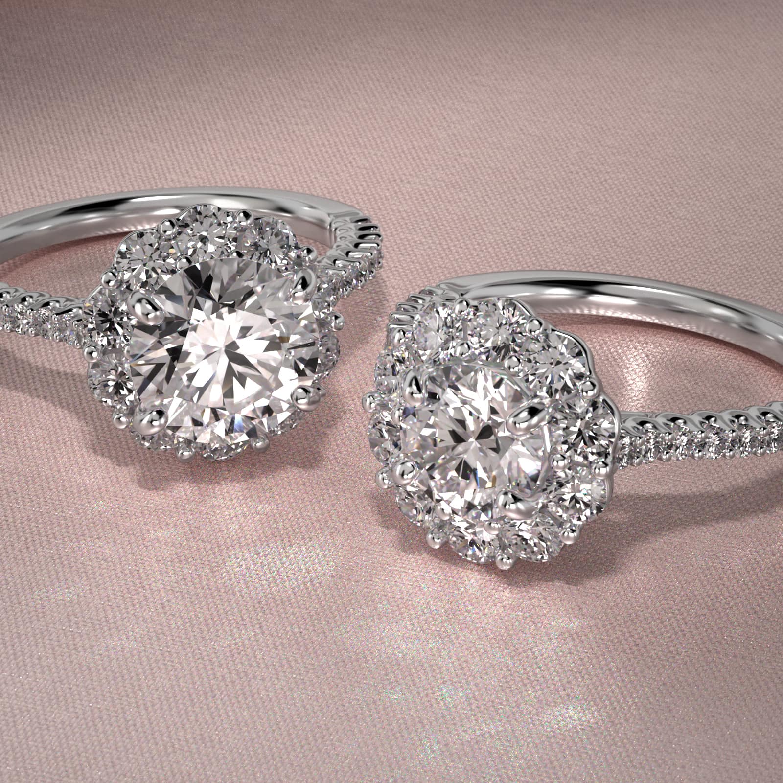 Endearing Love Grande Pavé Diamond Halo Engagement Ring In 14K White Gold