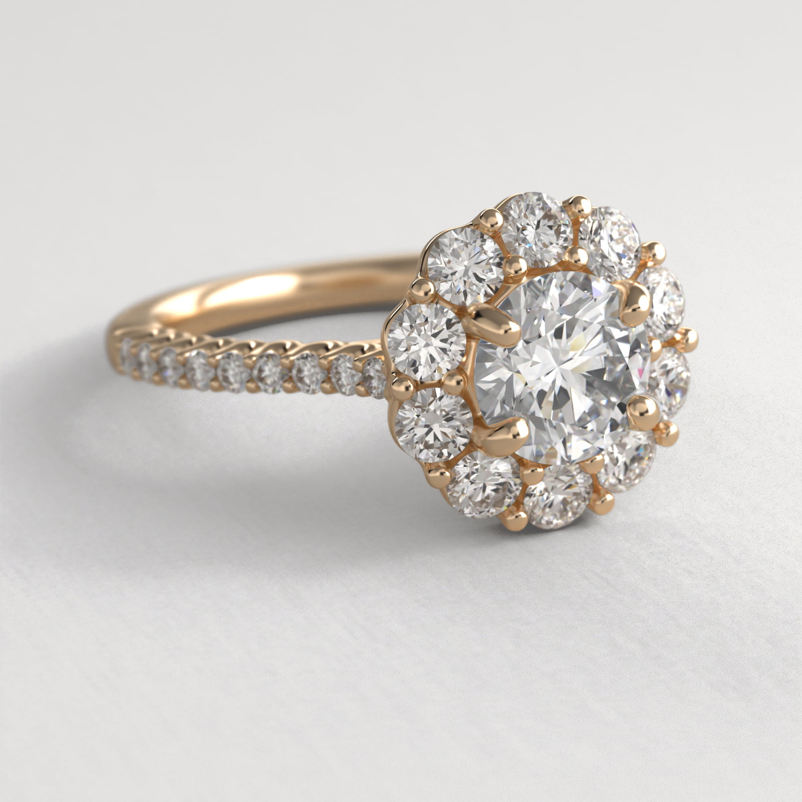 Endearing Love Grande Pavé Diamond Halo Engagement Ring In 14K Yellow Gold