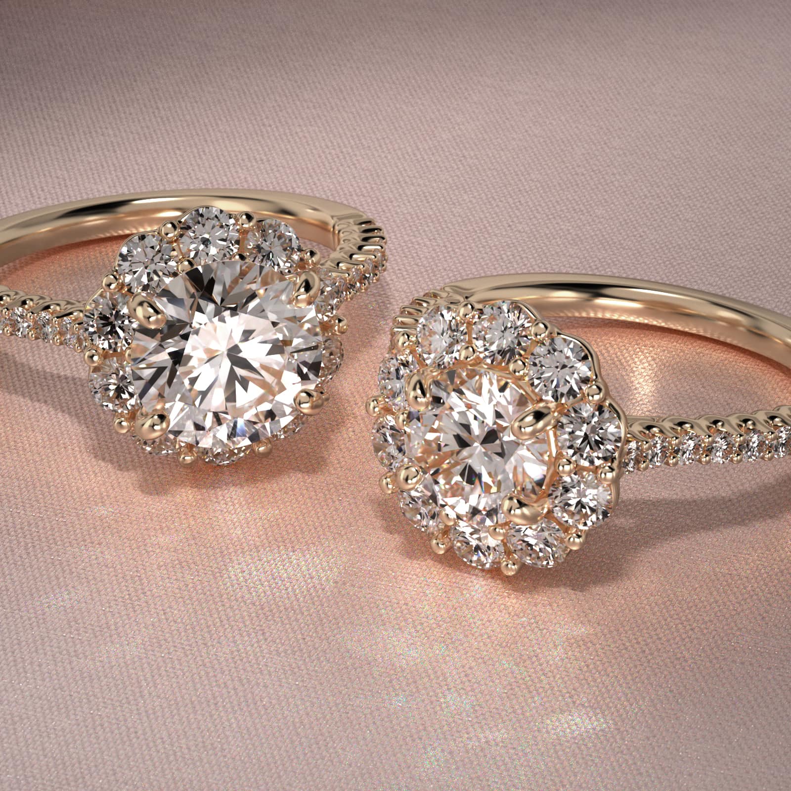 Endearing Love Grande Pavé Diamond Halo Engagement Ring In 14K Yellow Gold