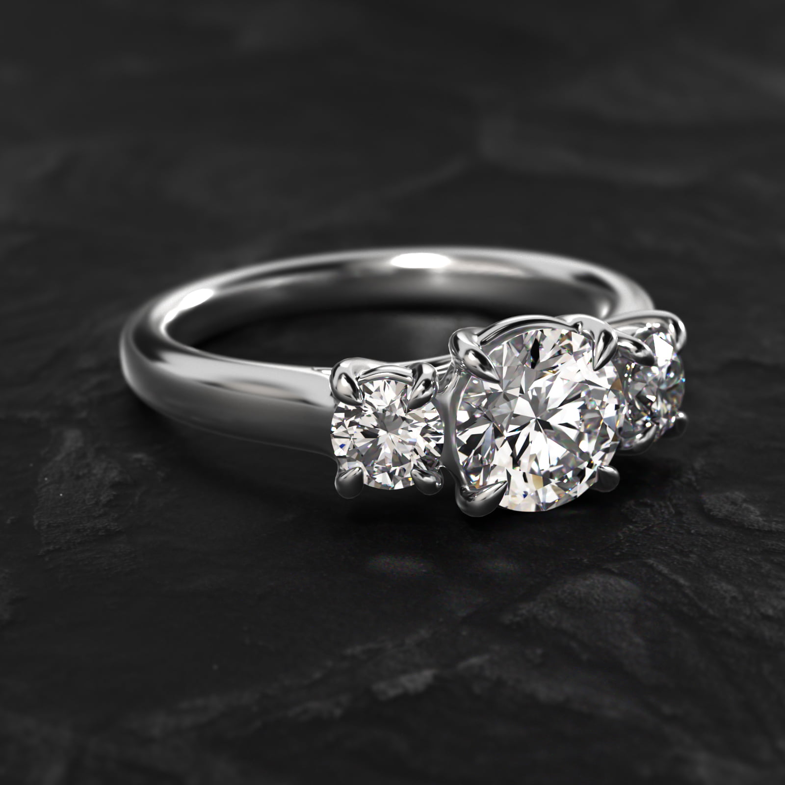 Round Diamond Three Stone Engagement Ring In 14K White Gold