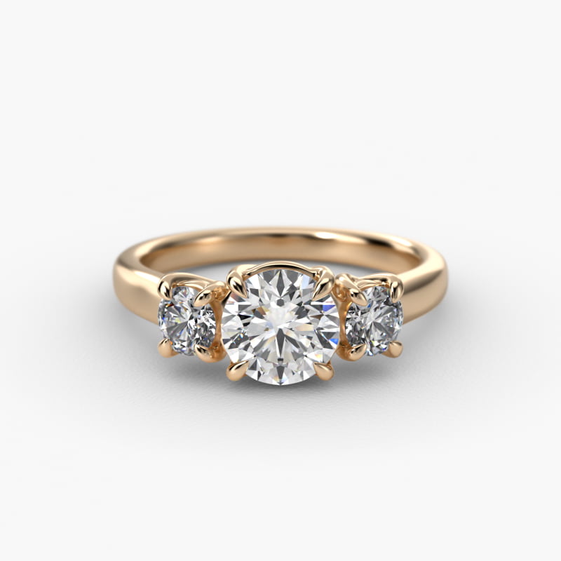 Round Diamond Three Stone Engagement Ring In 14K Yellow Gold