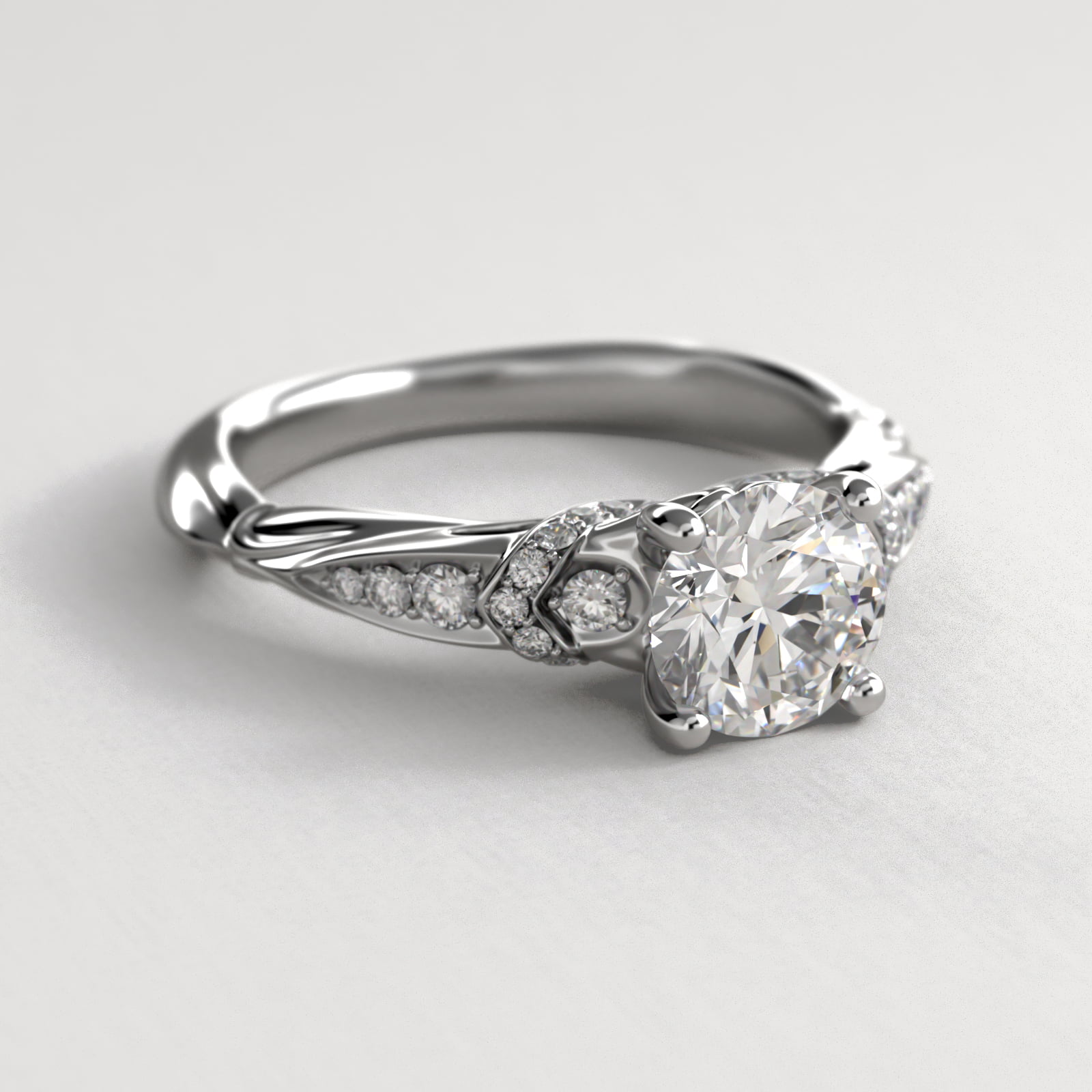 Graduated Pavé Diamond Engagement Ring In 18K White Gold