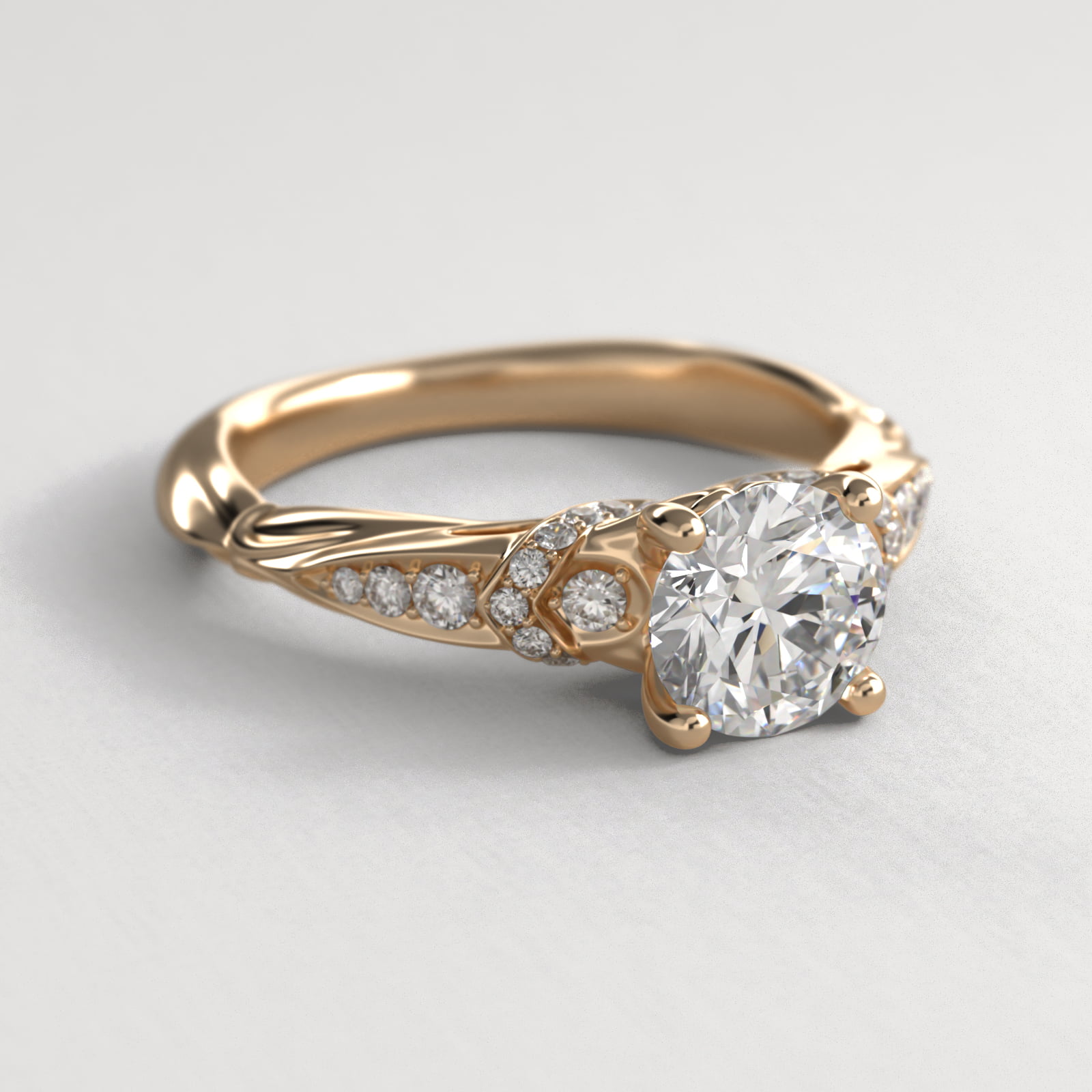 Graduated Pavé Diamond Engagement Ring In 18K Yellow Gold