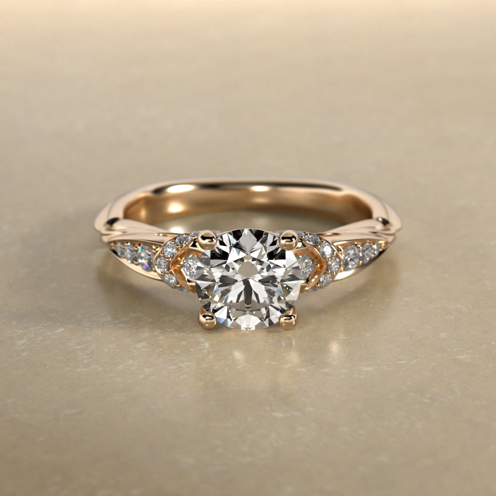 Graduated Pavé Diamond Engagement Ring In 14K Yellow Gold