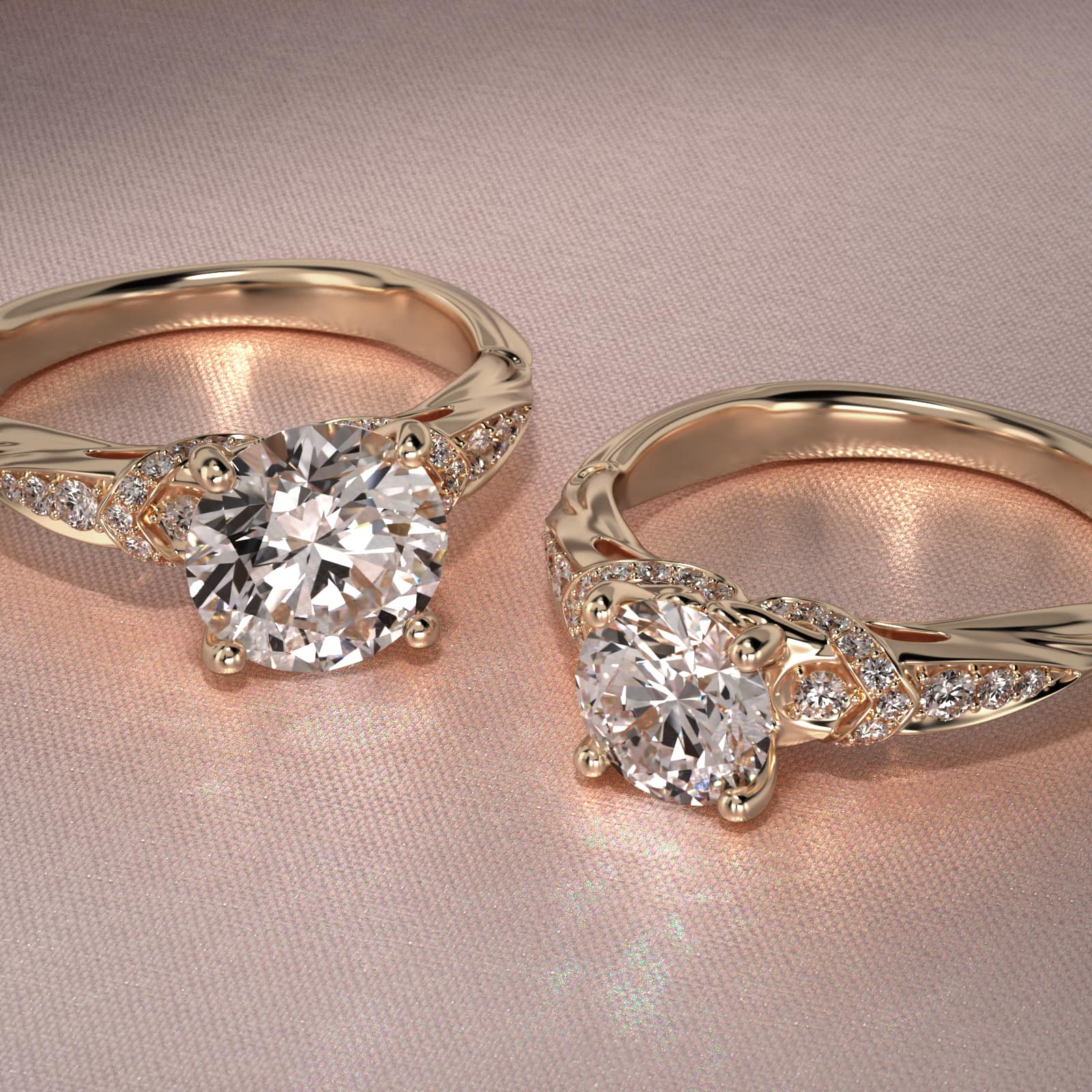 Graduated Pavé Diamond Engagement Ring In 18K Yellow Gold