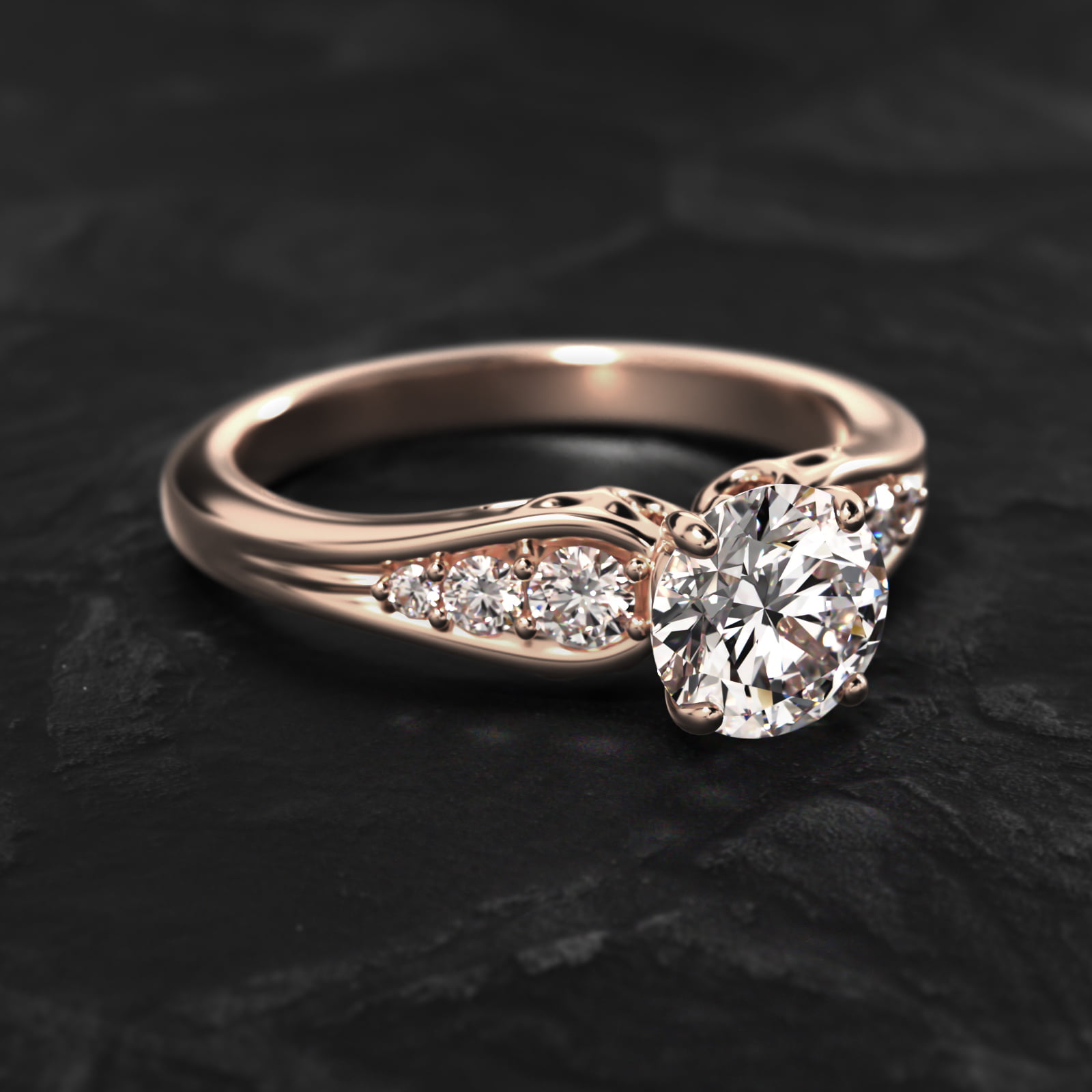 Graduated Pavé Swirl Side Stone Diamond Engagement Ring In 14K Rose Gold