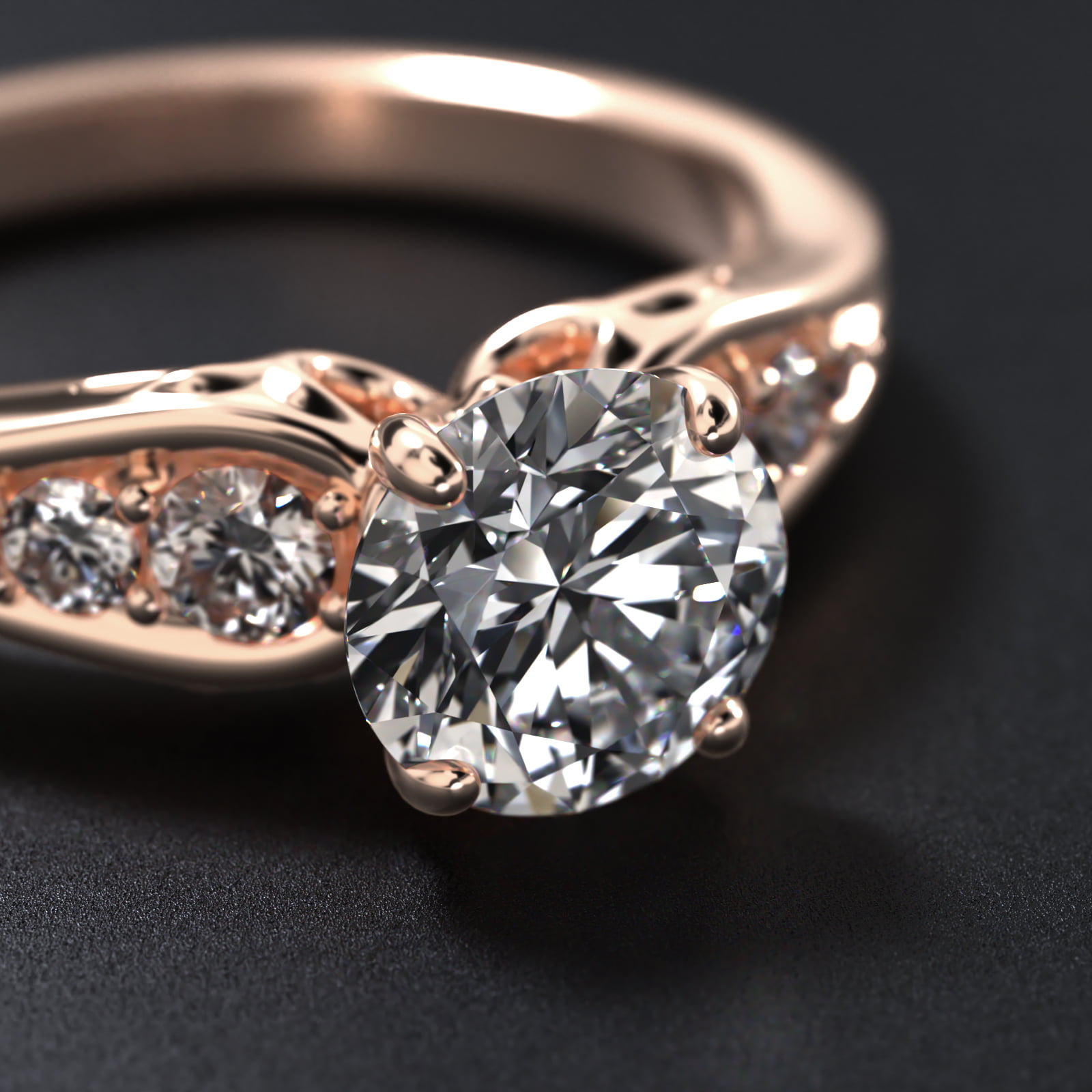 Graduated Pavé Swirl Side Stone Diamond Engagement Ring In 14K Rose Gold