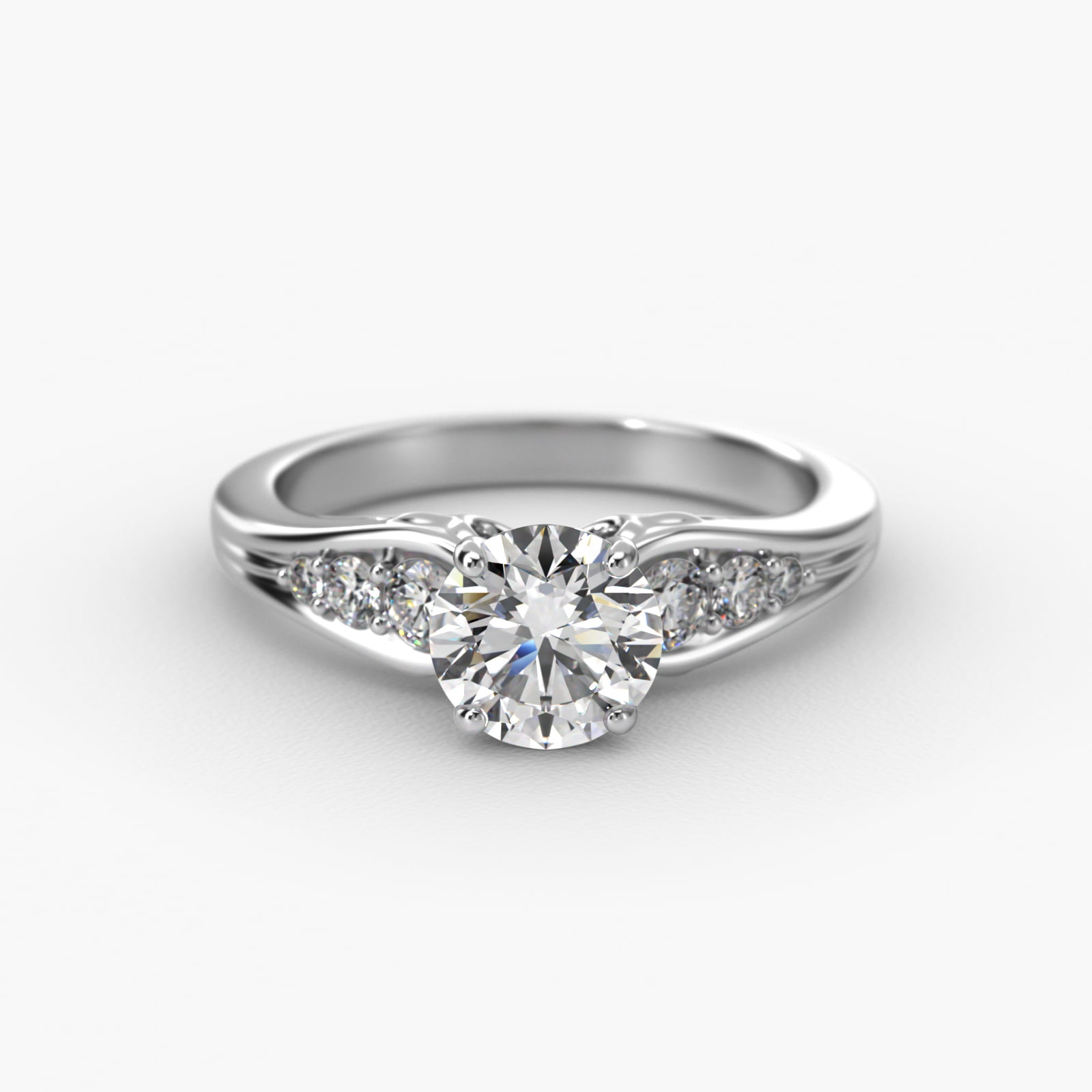 Graduated Pavé Swirl Side Stone Diamond Engagement Ring In 14K White Gold