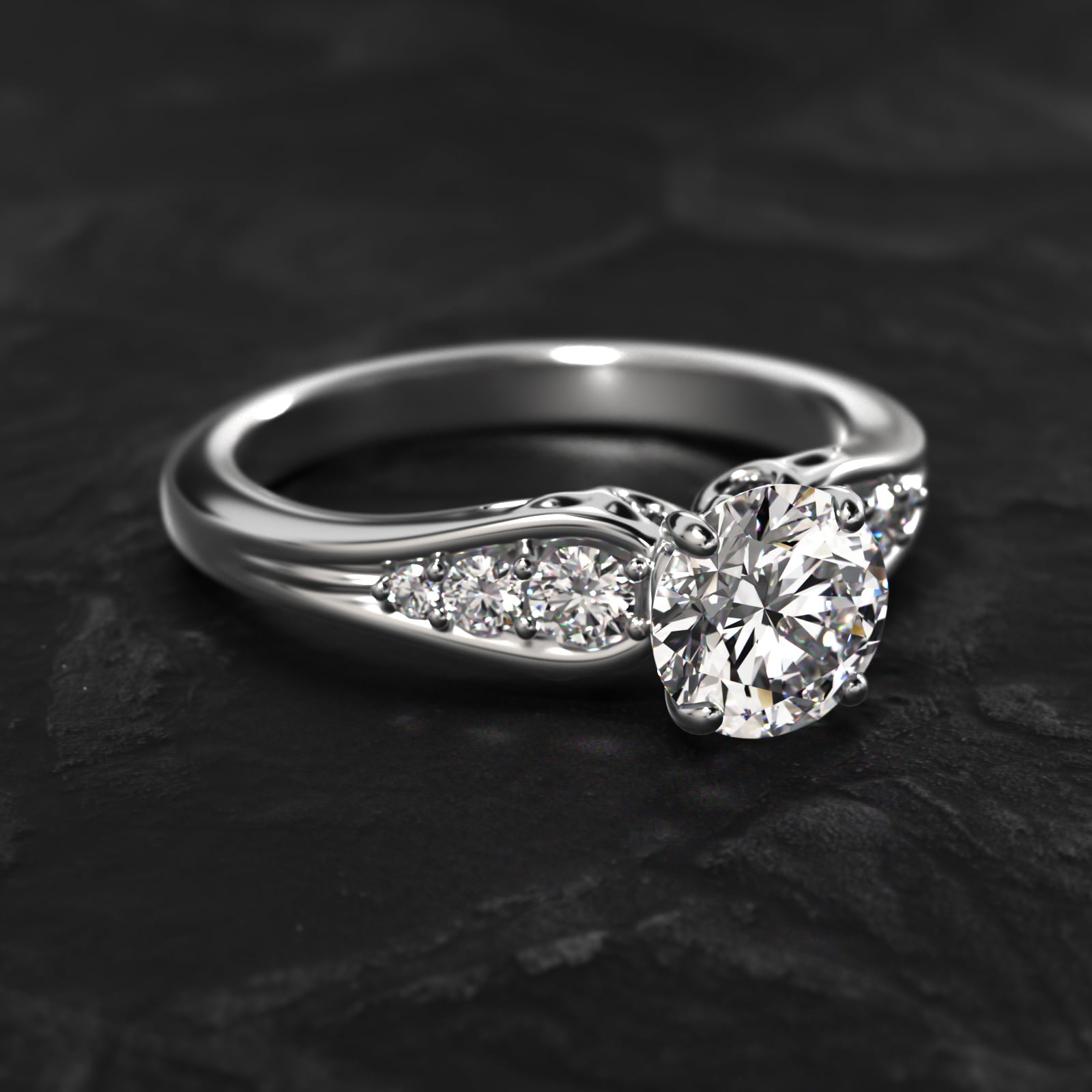 Graduated Pavé Swirl Side Stone Diamond Engagement Ring In Platinum