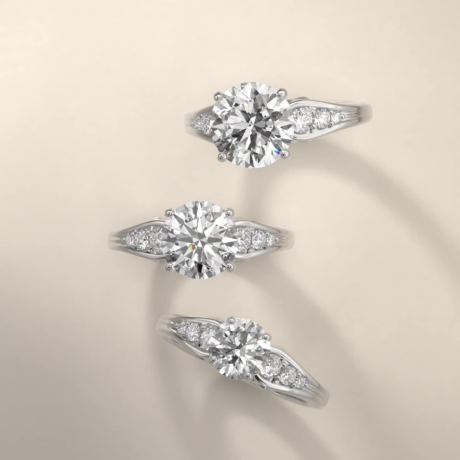 Graduated Pavé Swirl Side Stone Diamond Engagement Ring In 18K White Gold