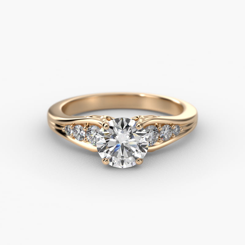 Graduated Pavé Swirl Side Stone Diamond Engagement Ring In 14K Yellow Gold