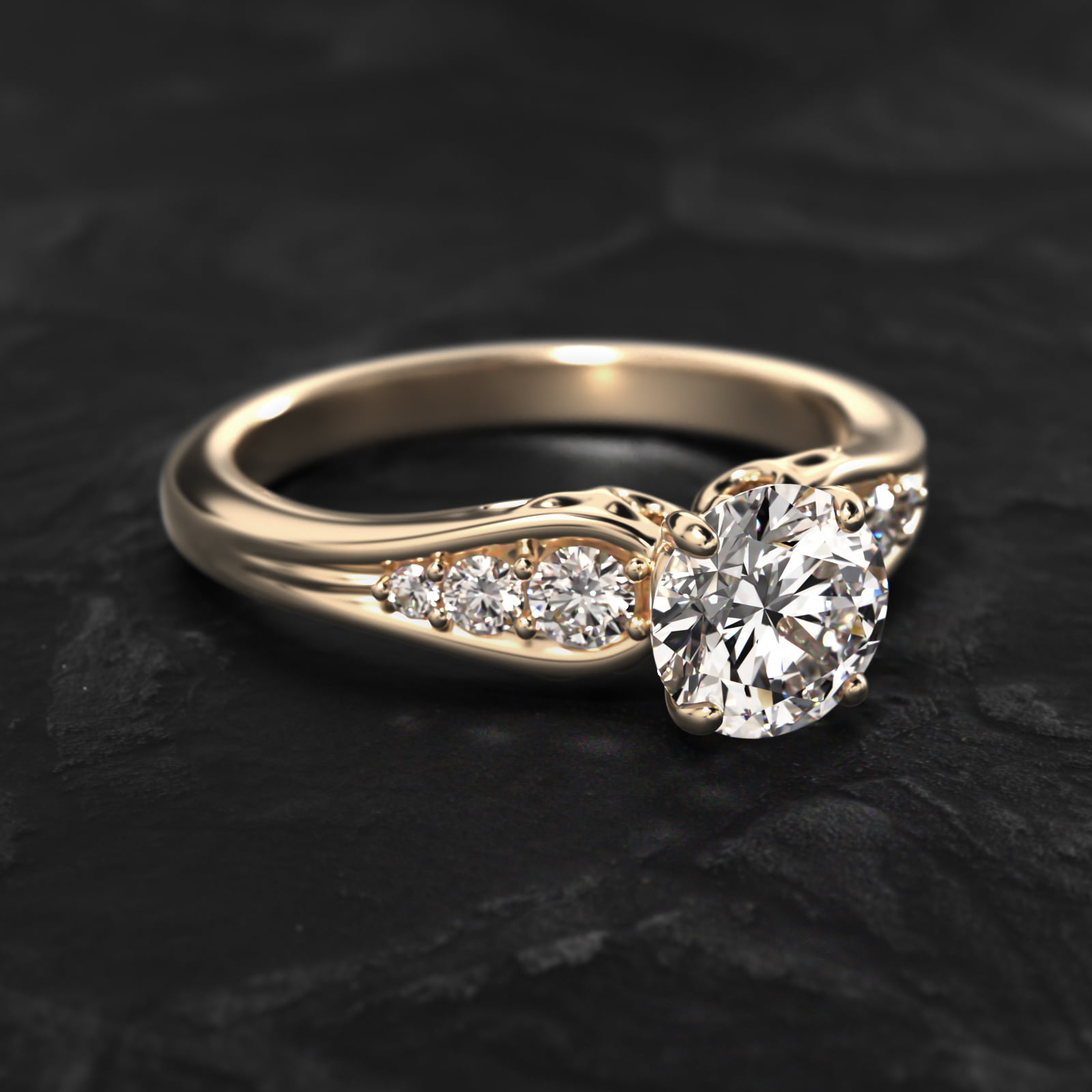 Graduated Pavé Swirl Side Stone Diamond Engagement Ring In 14K Yellow Gold