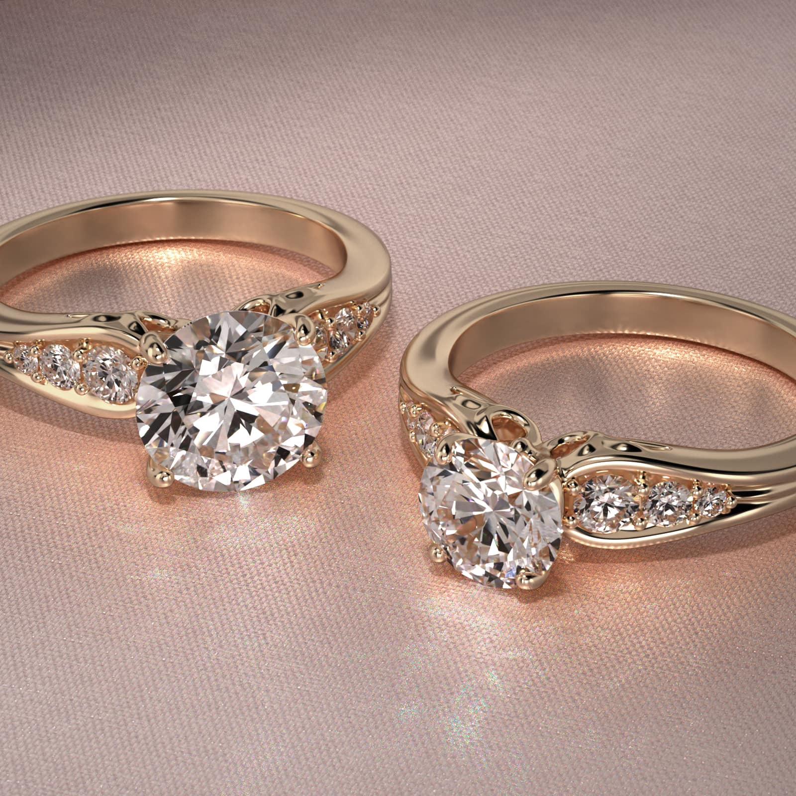 Graduated Pavé Swirl Side Stone Diamond Engagement Ring In 14K Yellow Gold