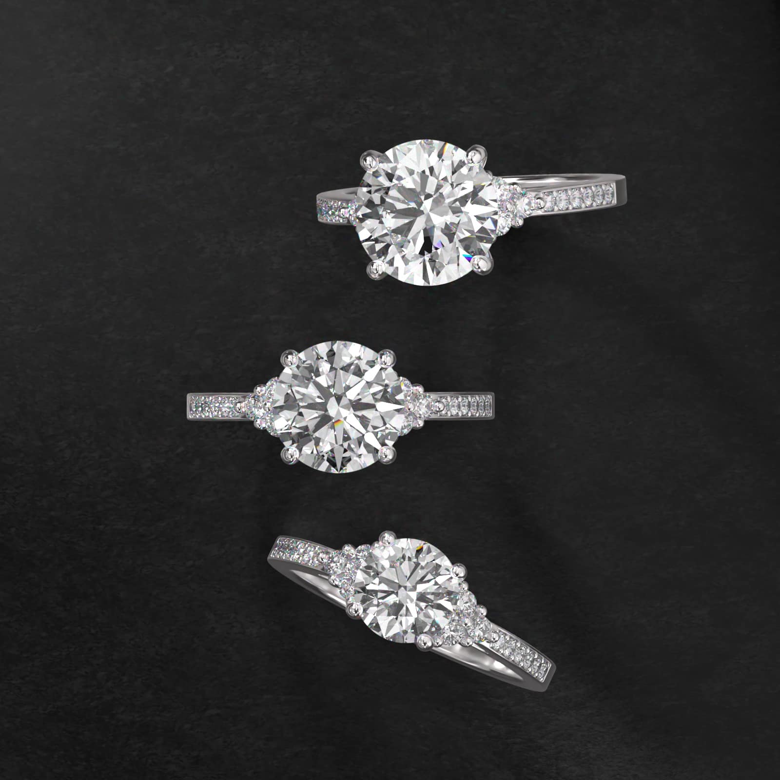 Pavé Trio Side Stone Diamond Engagement Ring In Platinum
