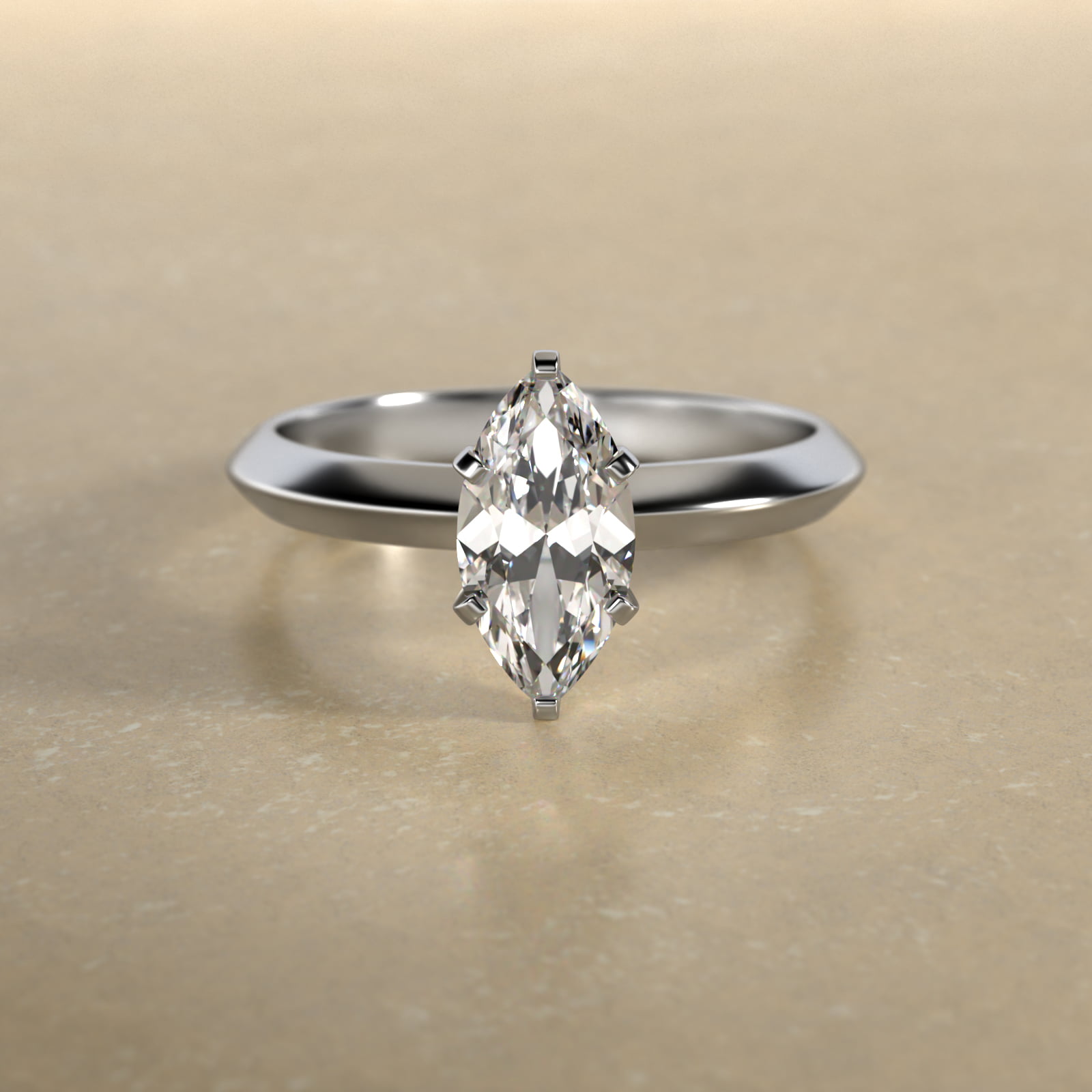 Knife Edge Six Prong Solitaire Engagement Ring In 14K White Gold