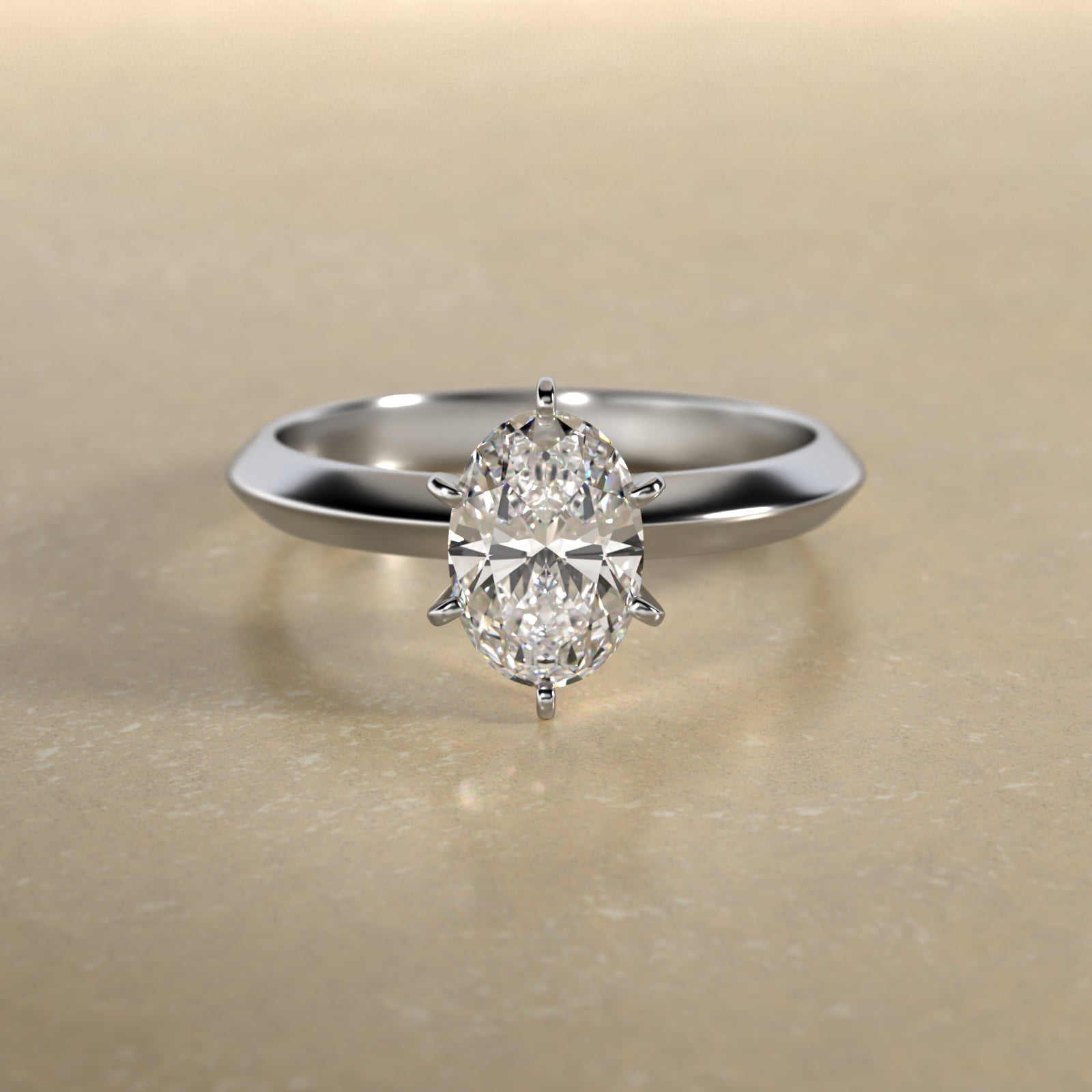 Knife Edge Six Prong Solitaire Engagement Ring In 14K White Gold