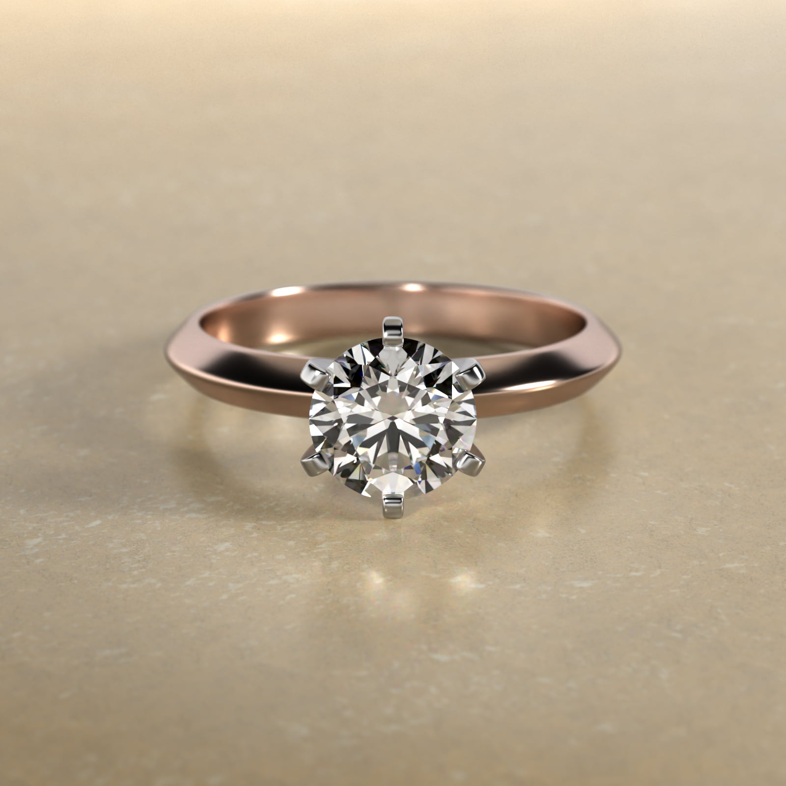 Knife Edge Six Prong Solitaire Engagement Ring In 14K Rose Gold