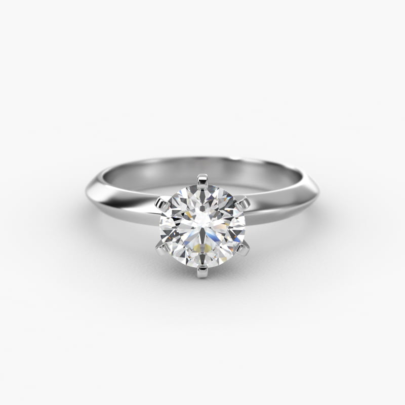 Knife Edge Six Prong Solitaire Engagement Ring In 14K White Gold