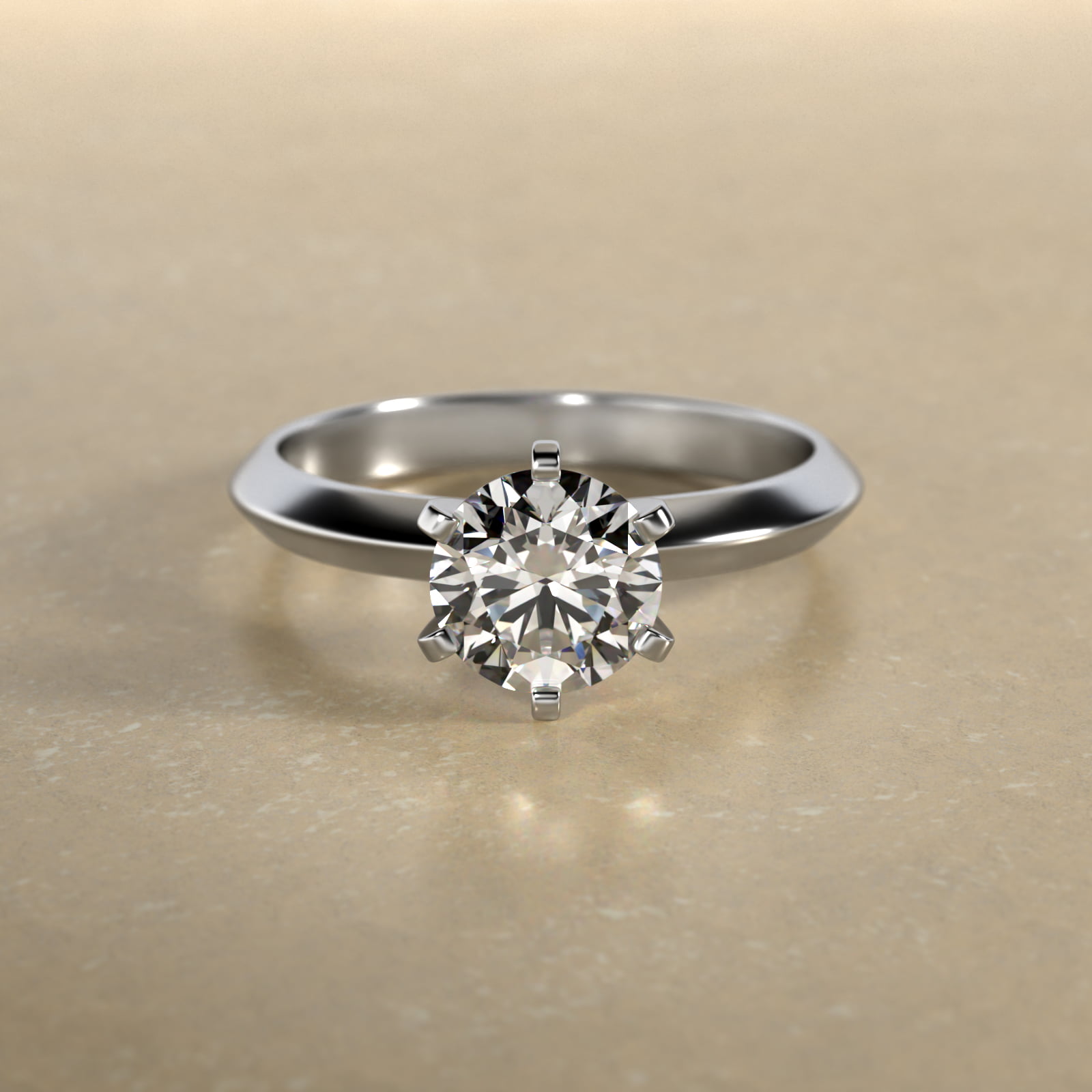 Knife Edge Six Prong Solitaire Engagement Ring In 14K White Gold