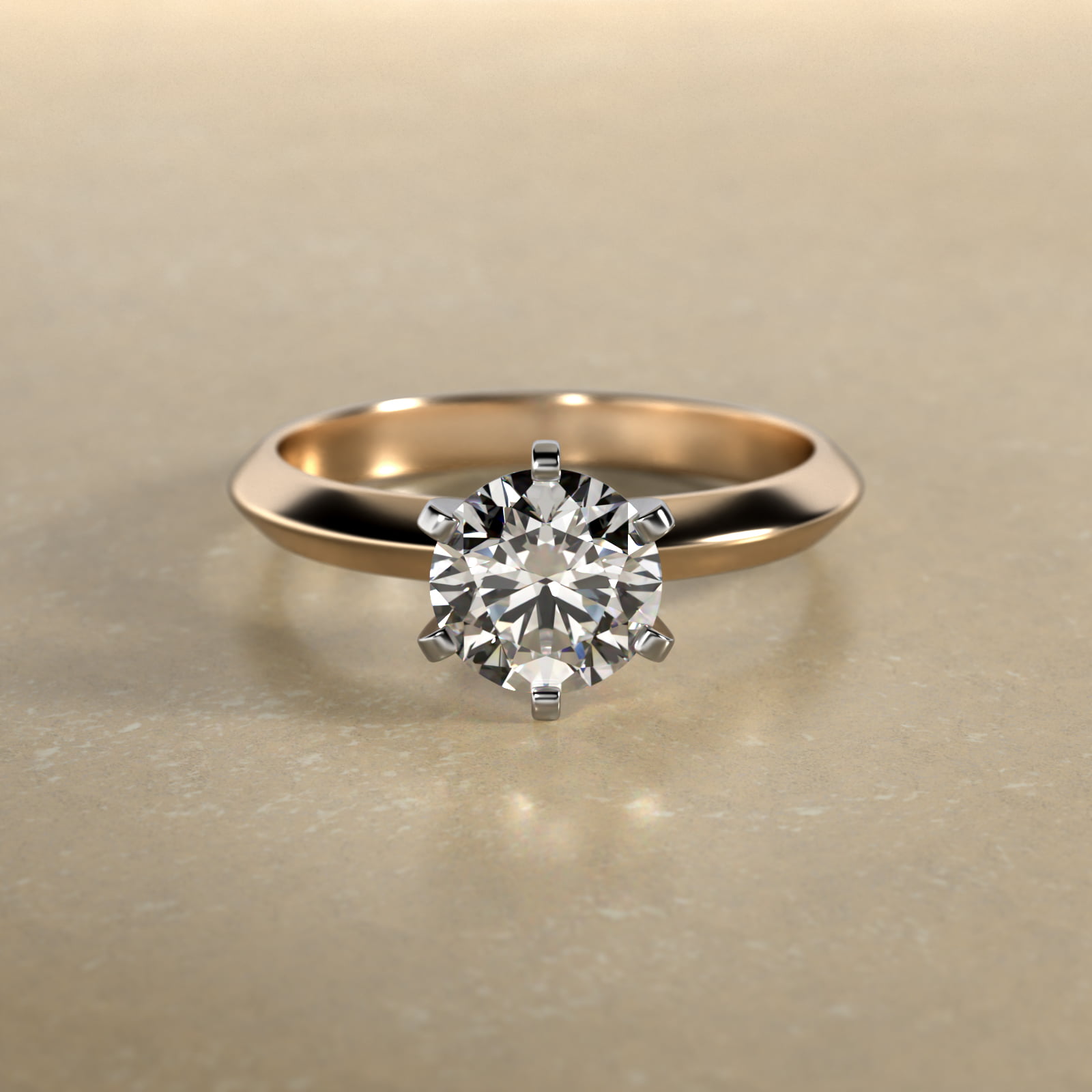 Knife Edge Six Prong Solitaire Engagement Ring In 18K Yellow Gold