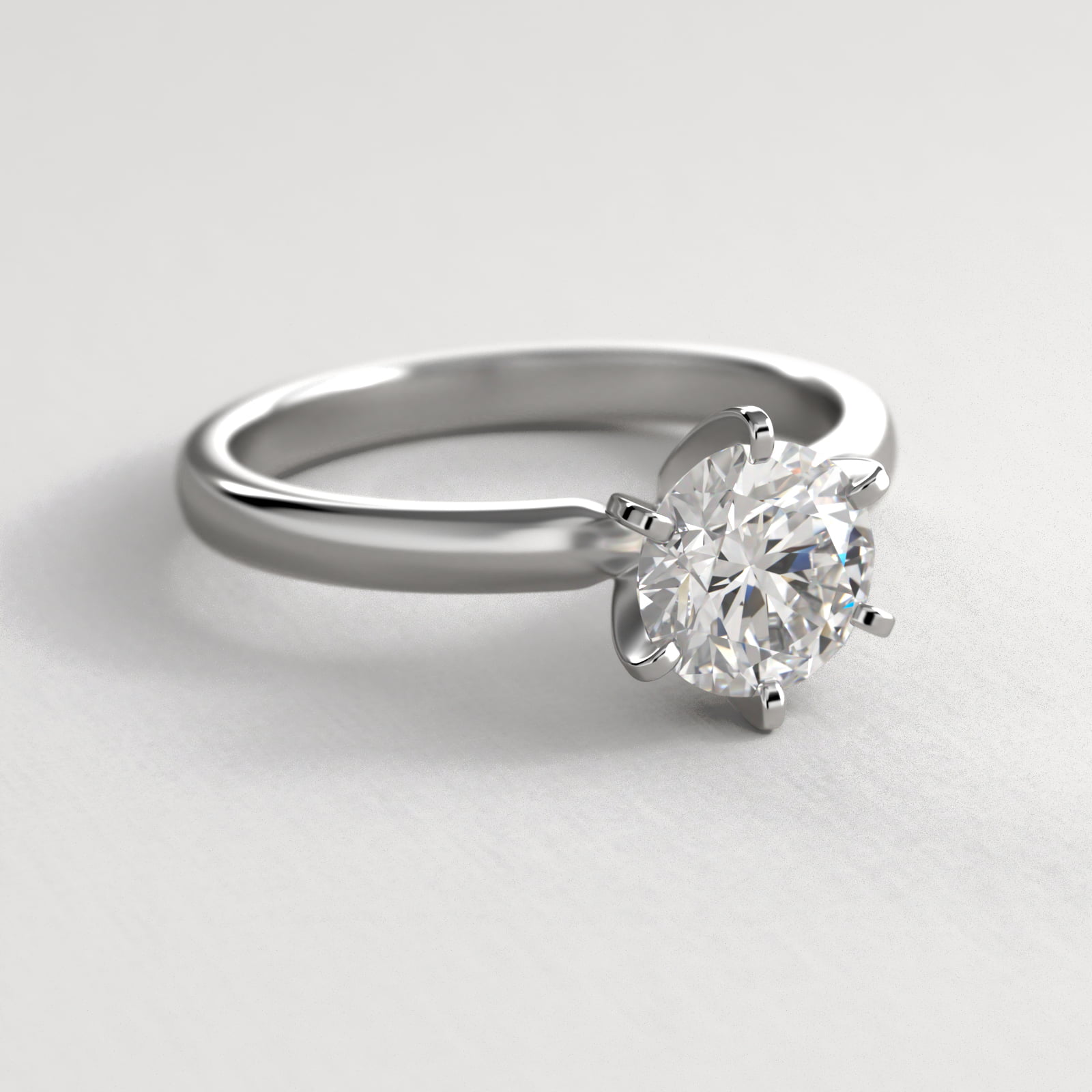 Comfort Fit Six Prong Solitaire Engagement Ring In 14K White Gold