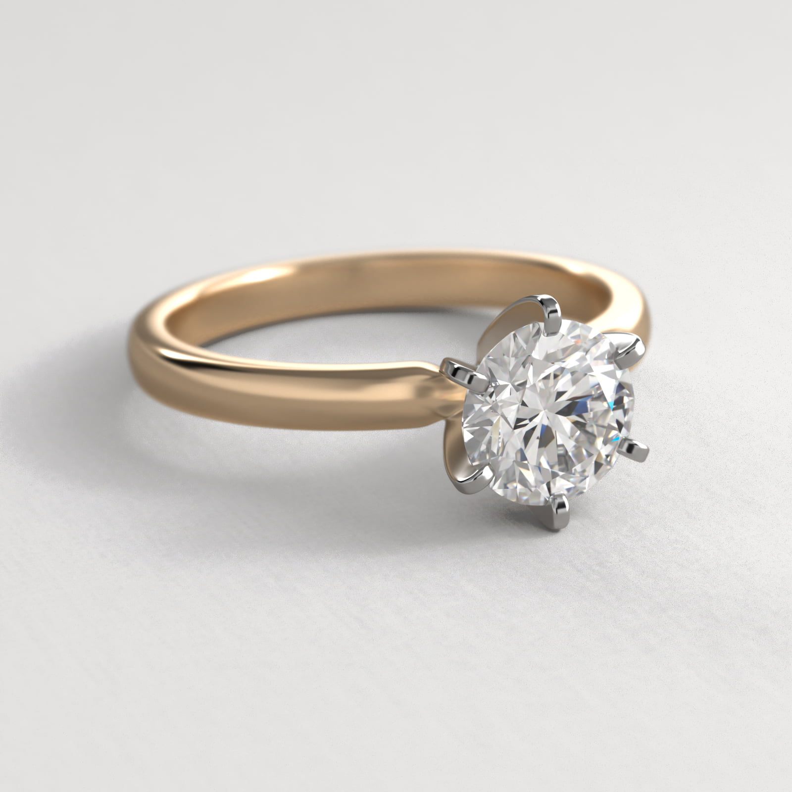 Comfort Fit Six Prong Solitaire Engagement Ring In 14K Yellow Gold