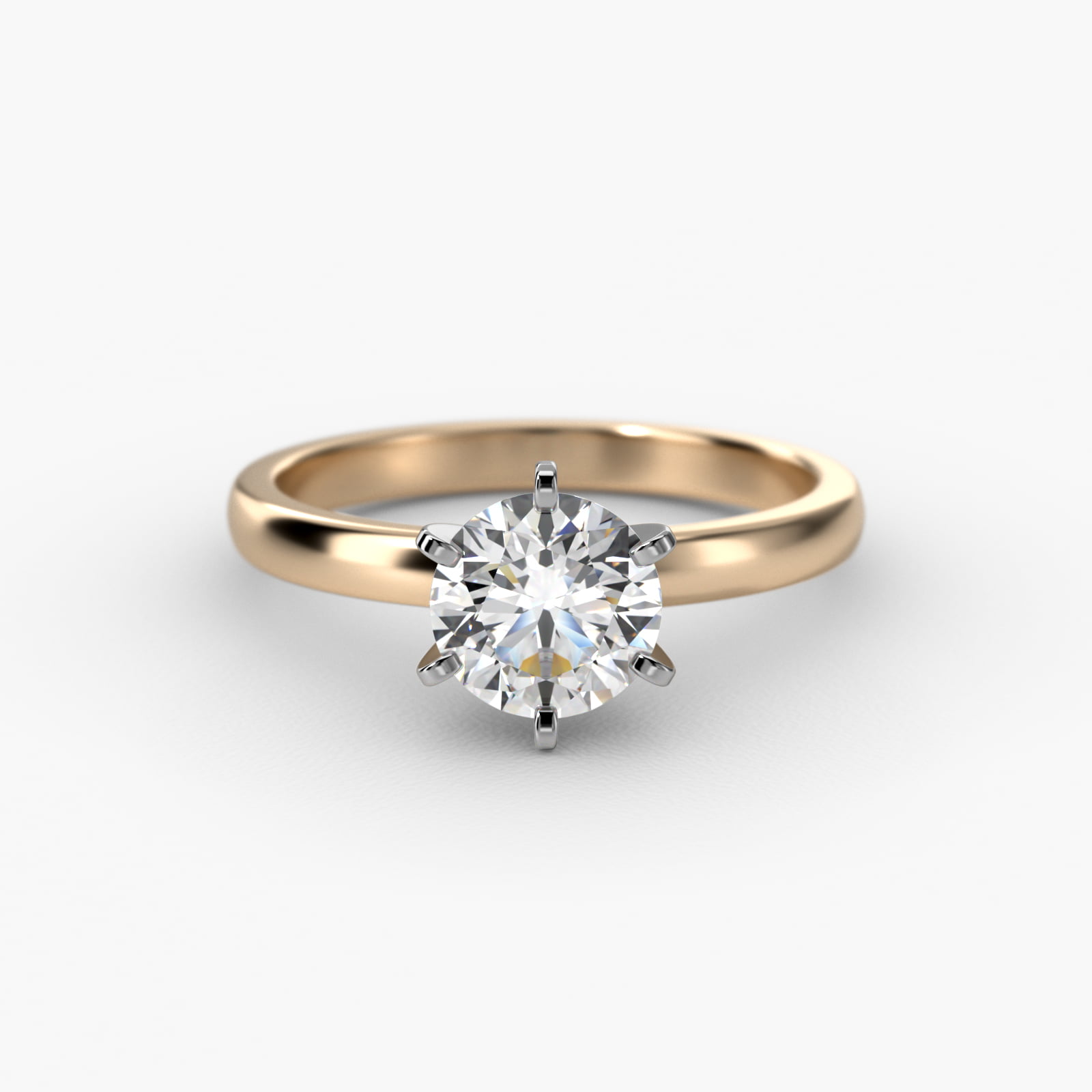 Comfort Fit Six Prong Solitaire Engagement Ring In 14K Yellow Gold